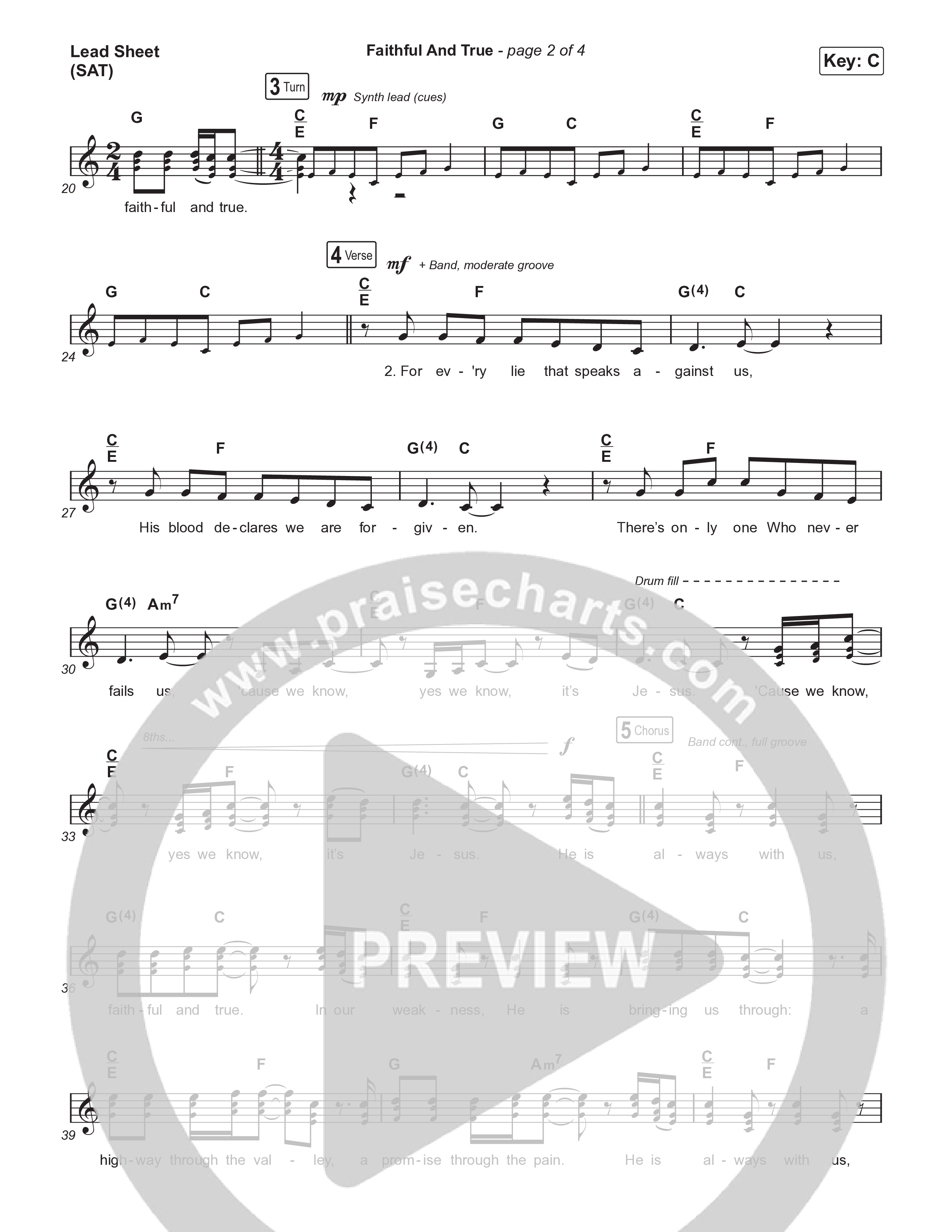 Faithful And True (Live) Lead Sheet (SAT) (New Life Worship)