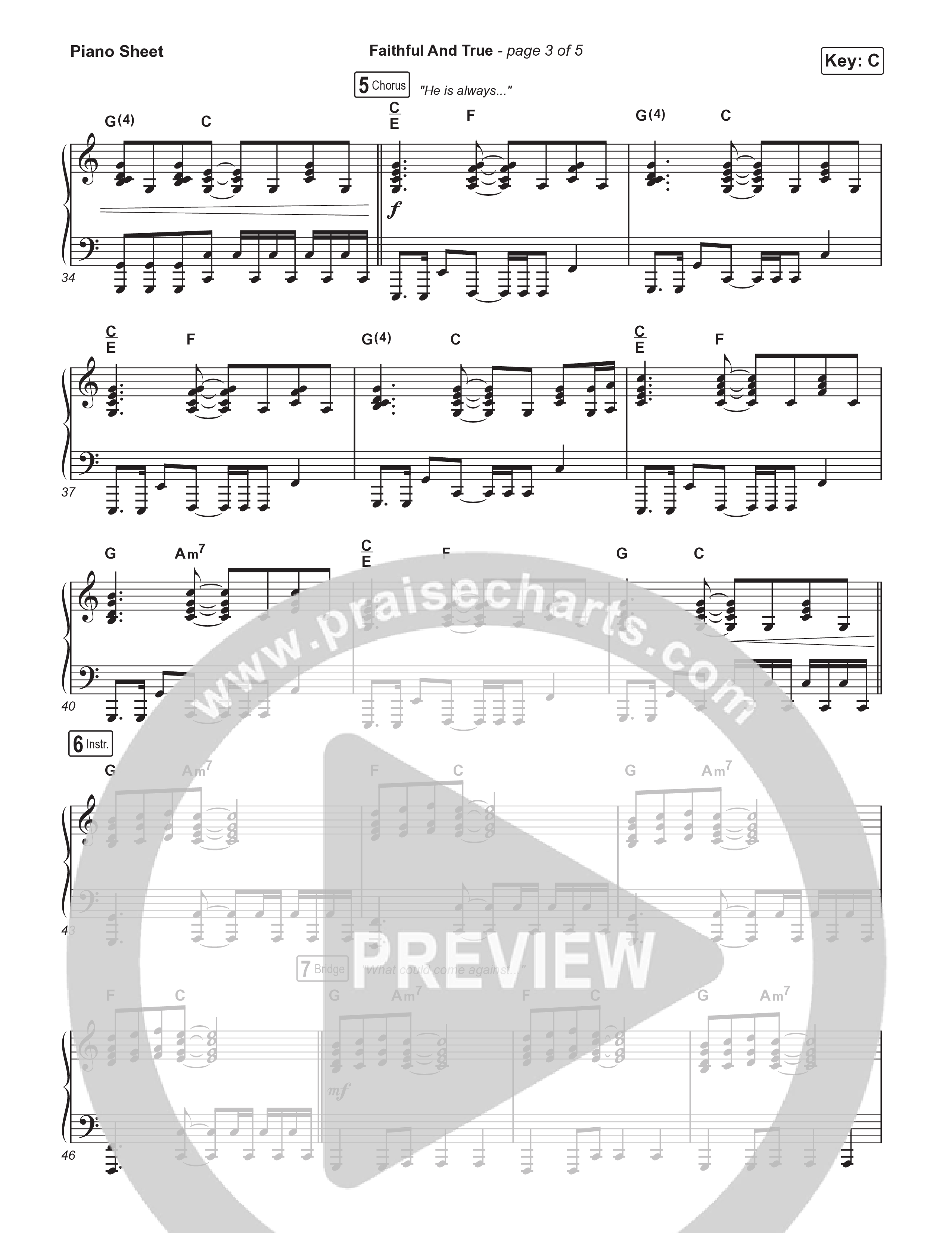 Faithful And True (Live) Piano Sheet (New Life Worship)