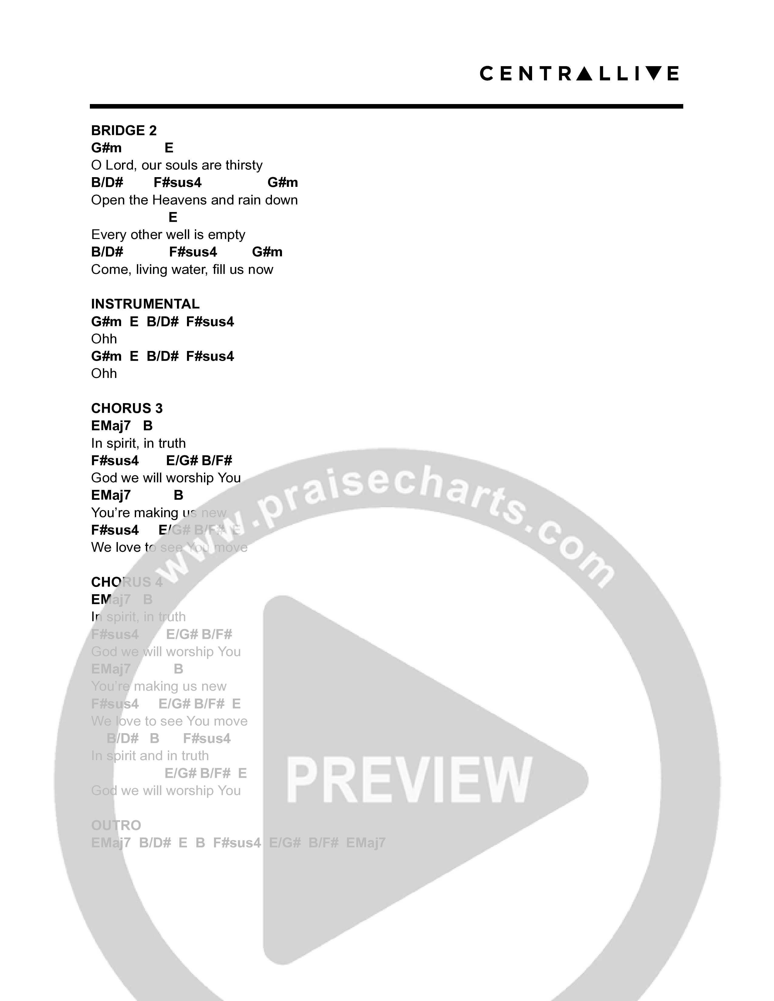 In Spirit In Truth Chord Chart (Central Live)
