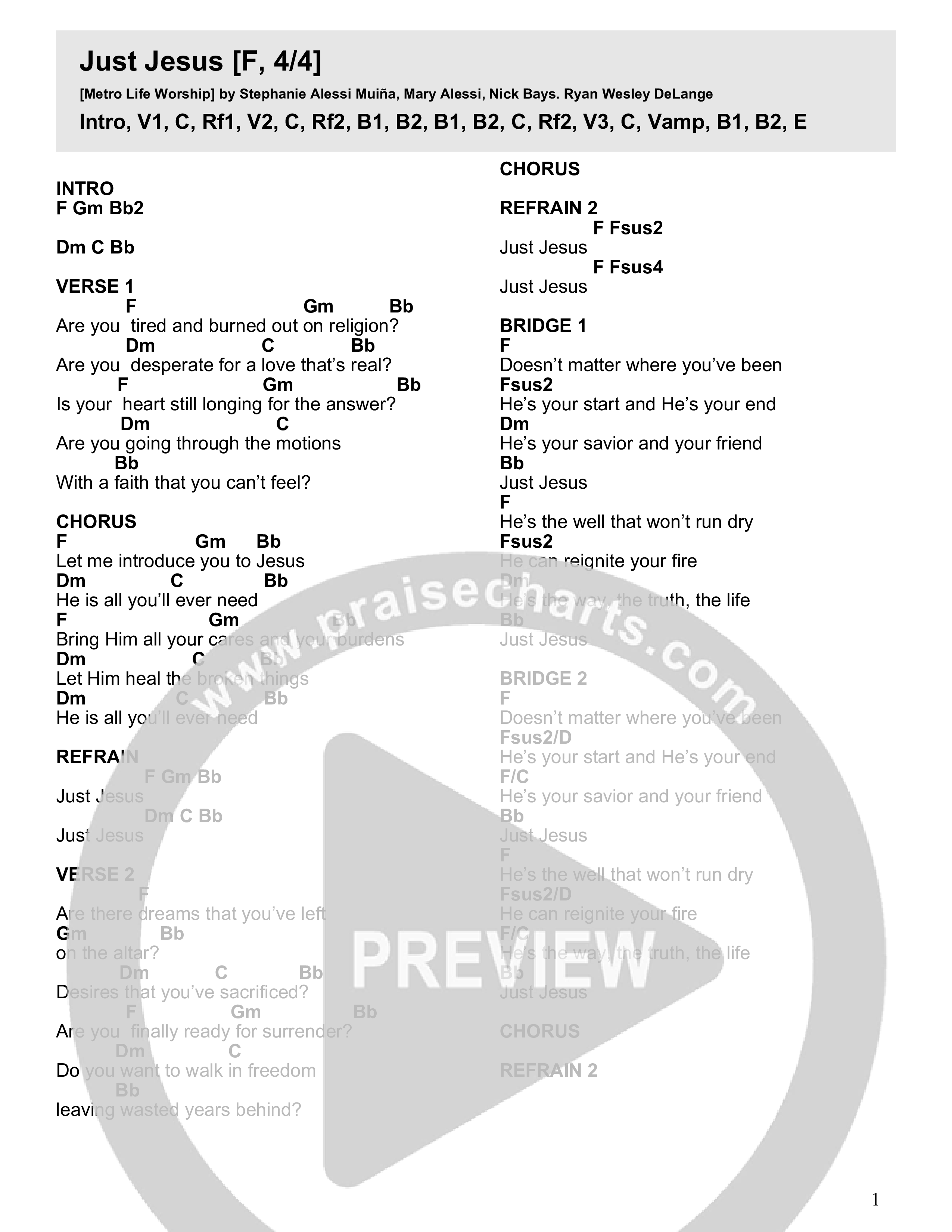Just Jesus (Live) Chord Chart (Metro Life Worship)