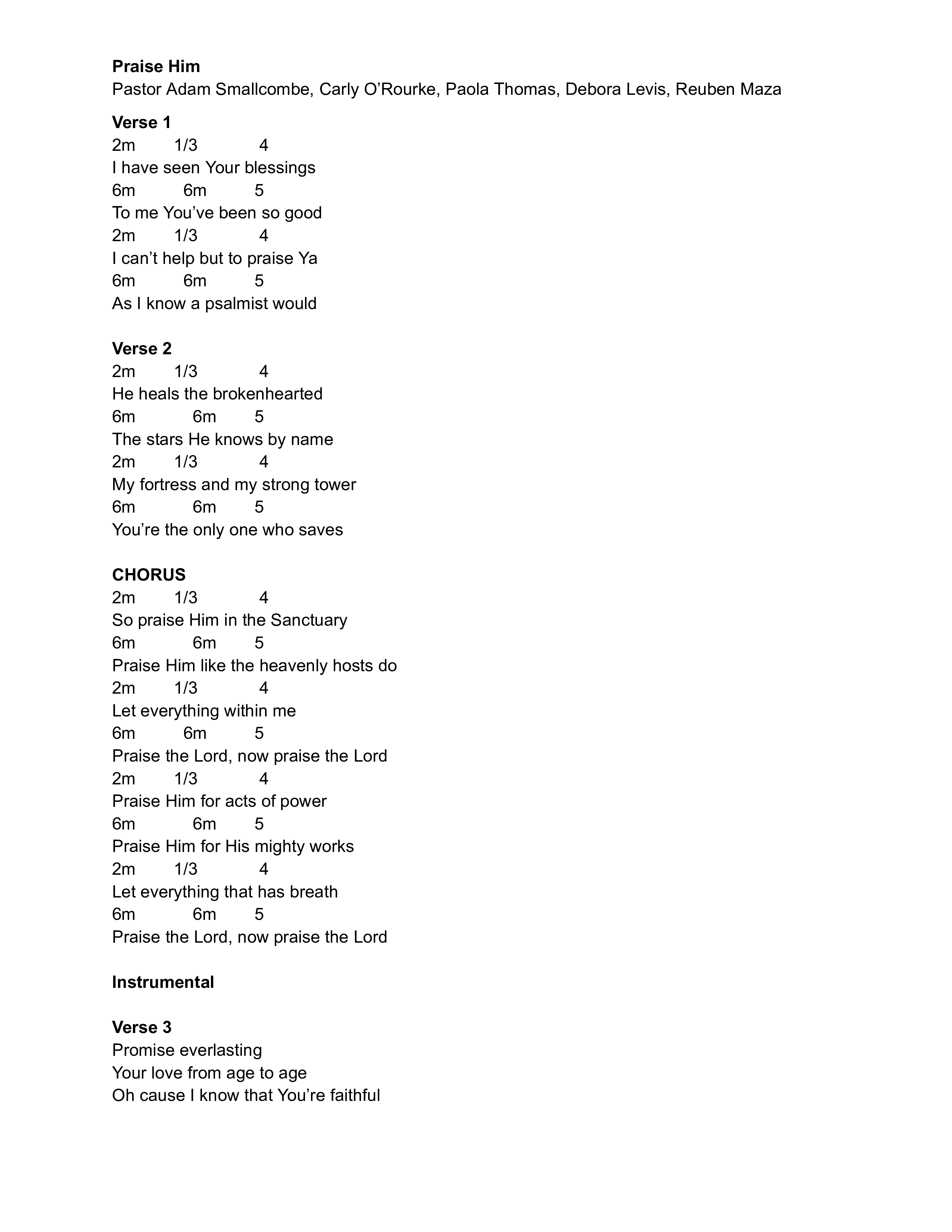 Praise Him (Live) Chord Chart (Vive Worship)