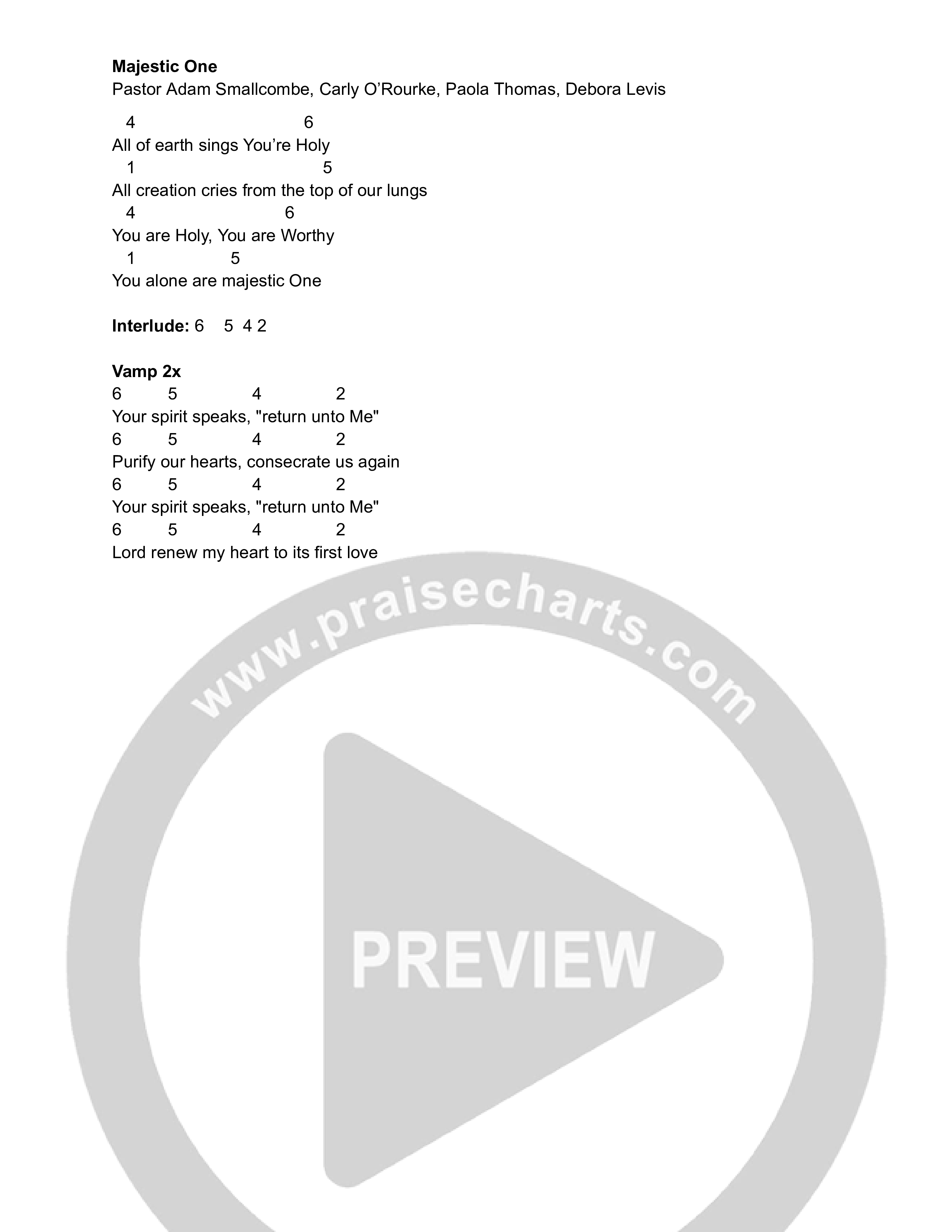 Majestic One (Live) Chord Chart (Vive Worship)