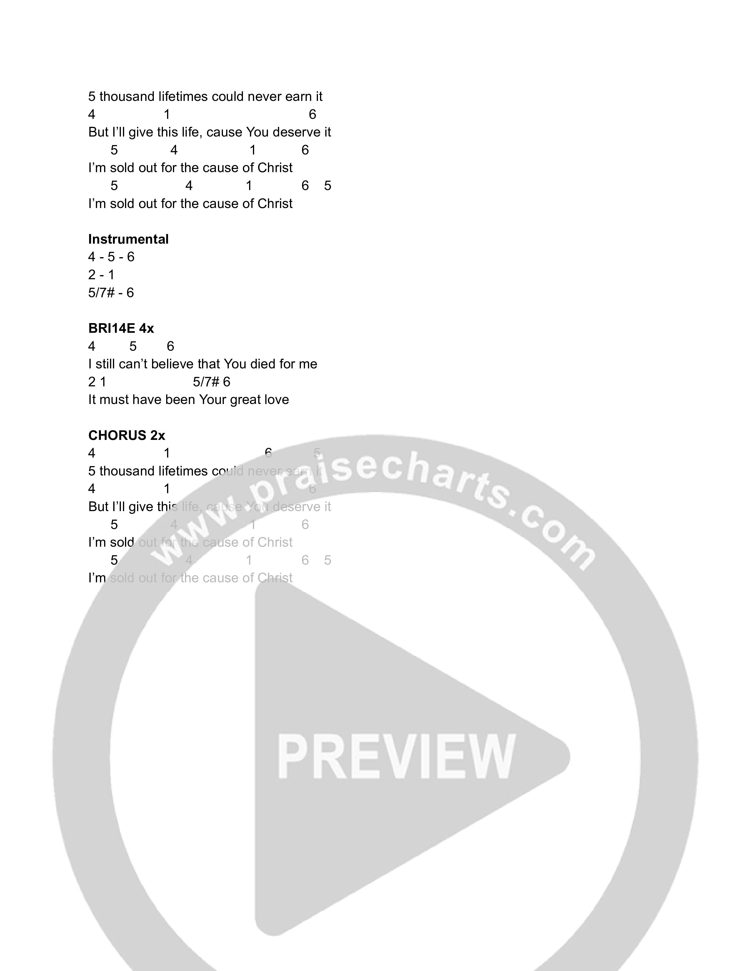 Sold Out (Live) Chord Chart (Vive Worship)