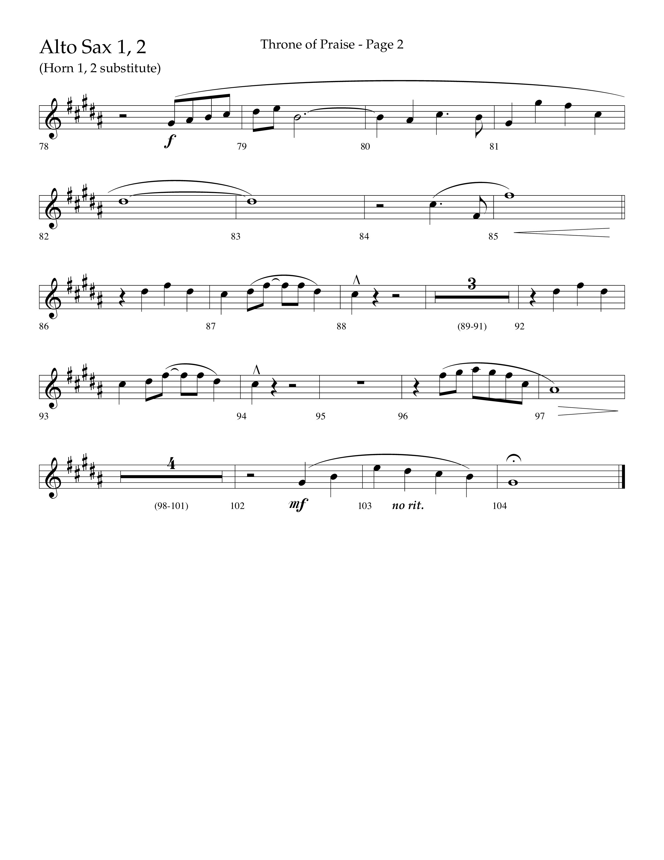 Throne Of Praise (Choral Anthem SATB) Alto Sax 1/2 (Lifeway Choral / Arr. J. Daniel Smith)