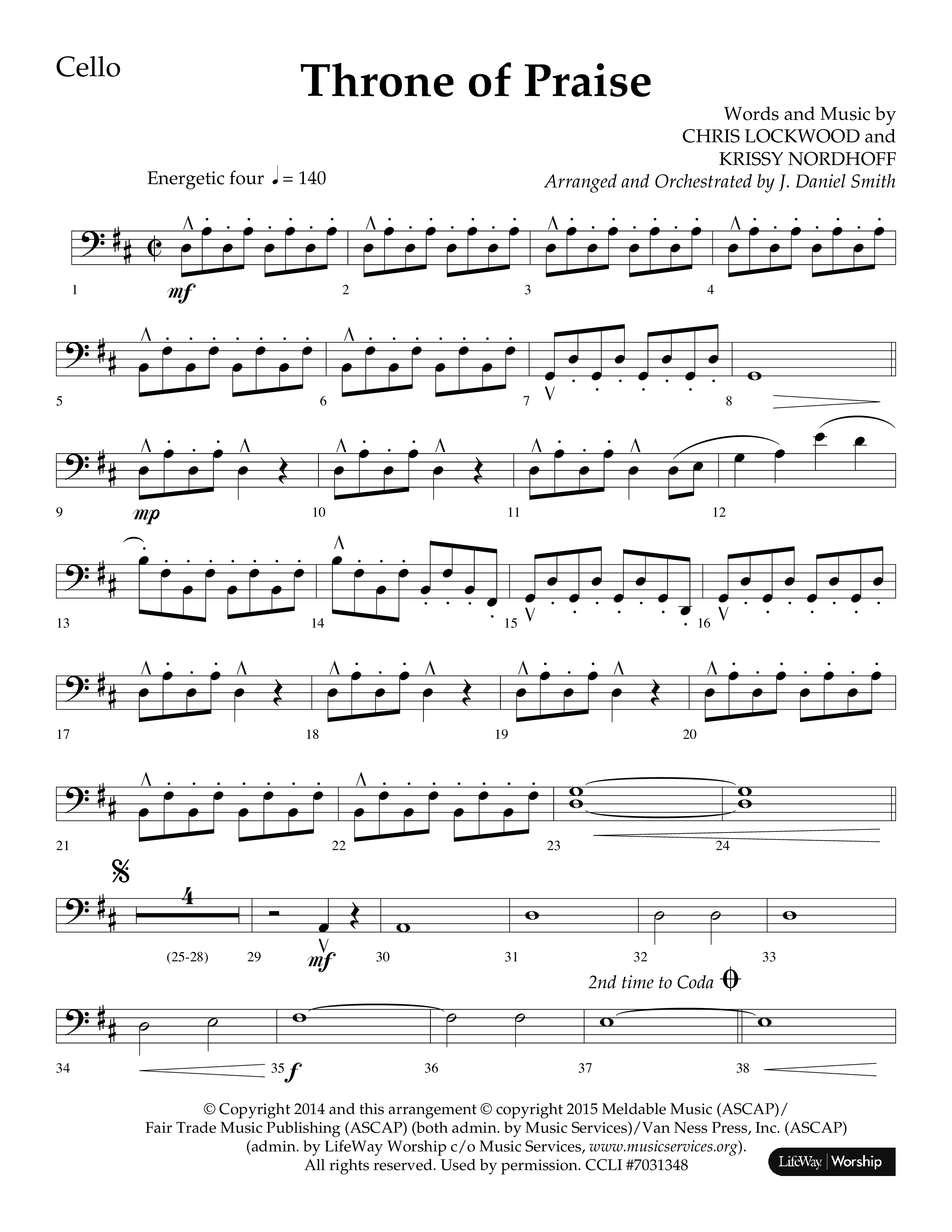 Throne Of Praise (Choral Anthem SATB) Cello (Lifeway Choral / Arr. J. Daniel Smith)