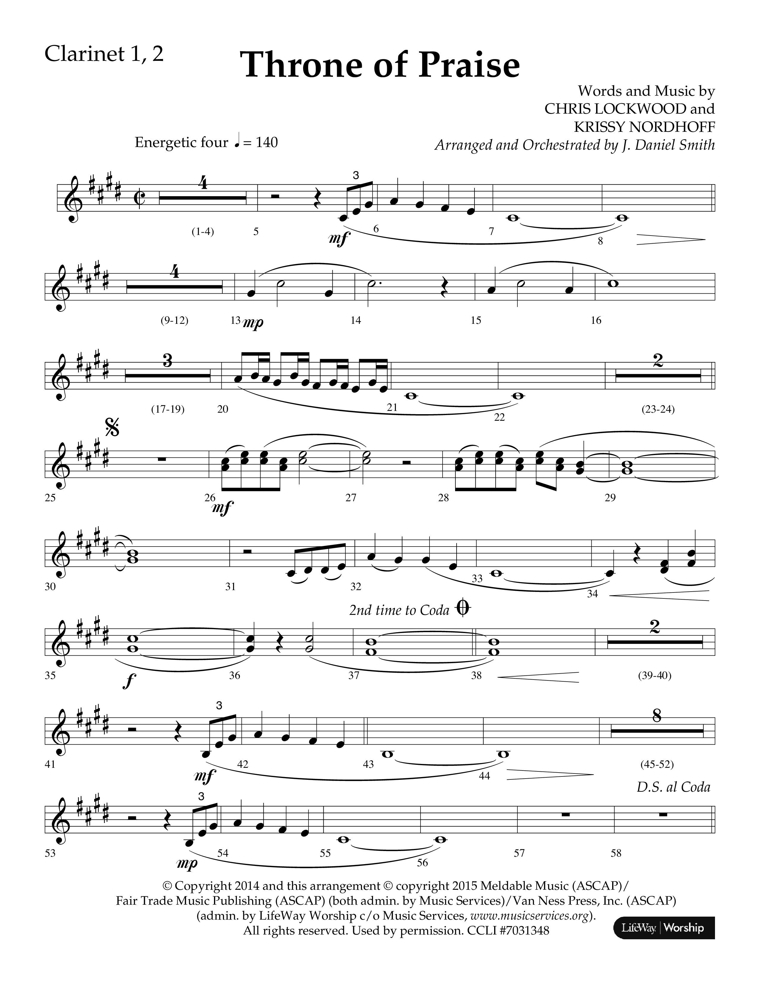 Throne Of Praise (Choral Anthem SATB) Clarinet 1/2 (Lifeway Choral / Arr. J. Daniel Smith)