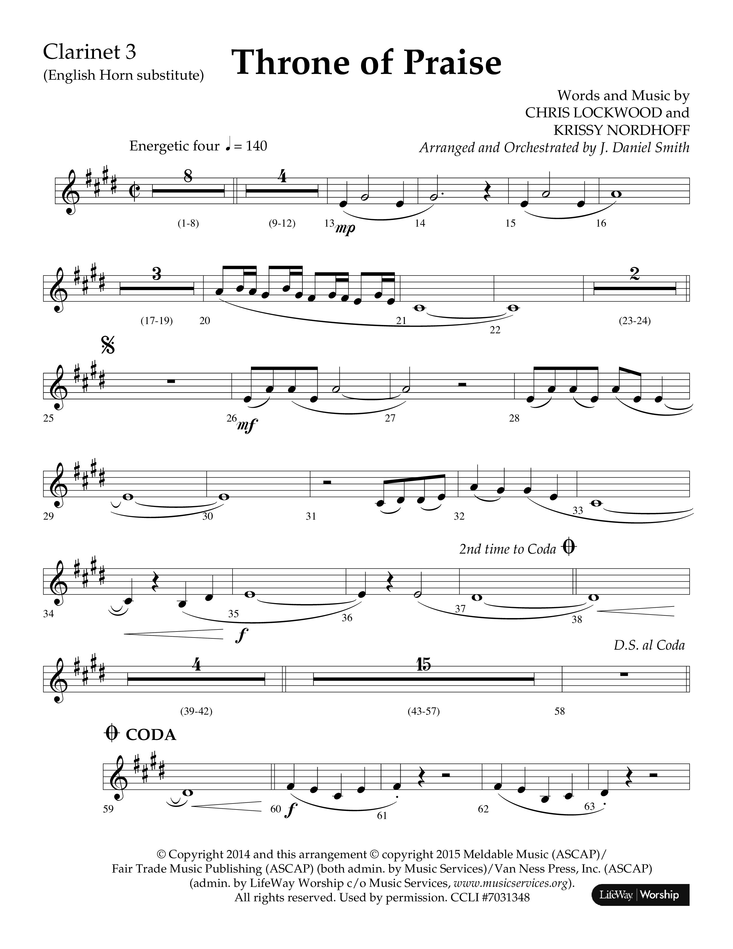 Throne Of Praise (Choral Anthem SATB) Clarinet 3 (Lifeway Choral / Arr. J. Daniel Smith)