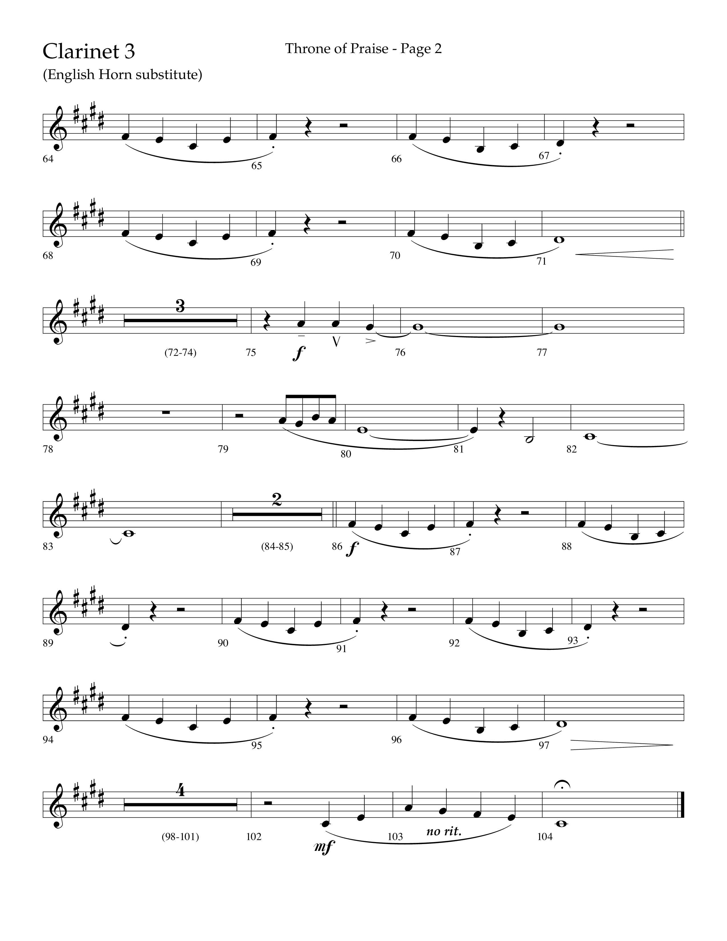 Throne Of Praise (Choral Anthem SATB) Clarinet 3 (Lifeway Choral / Arr. J. Daniel Smith)
