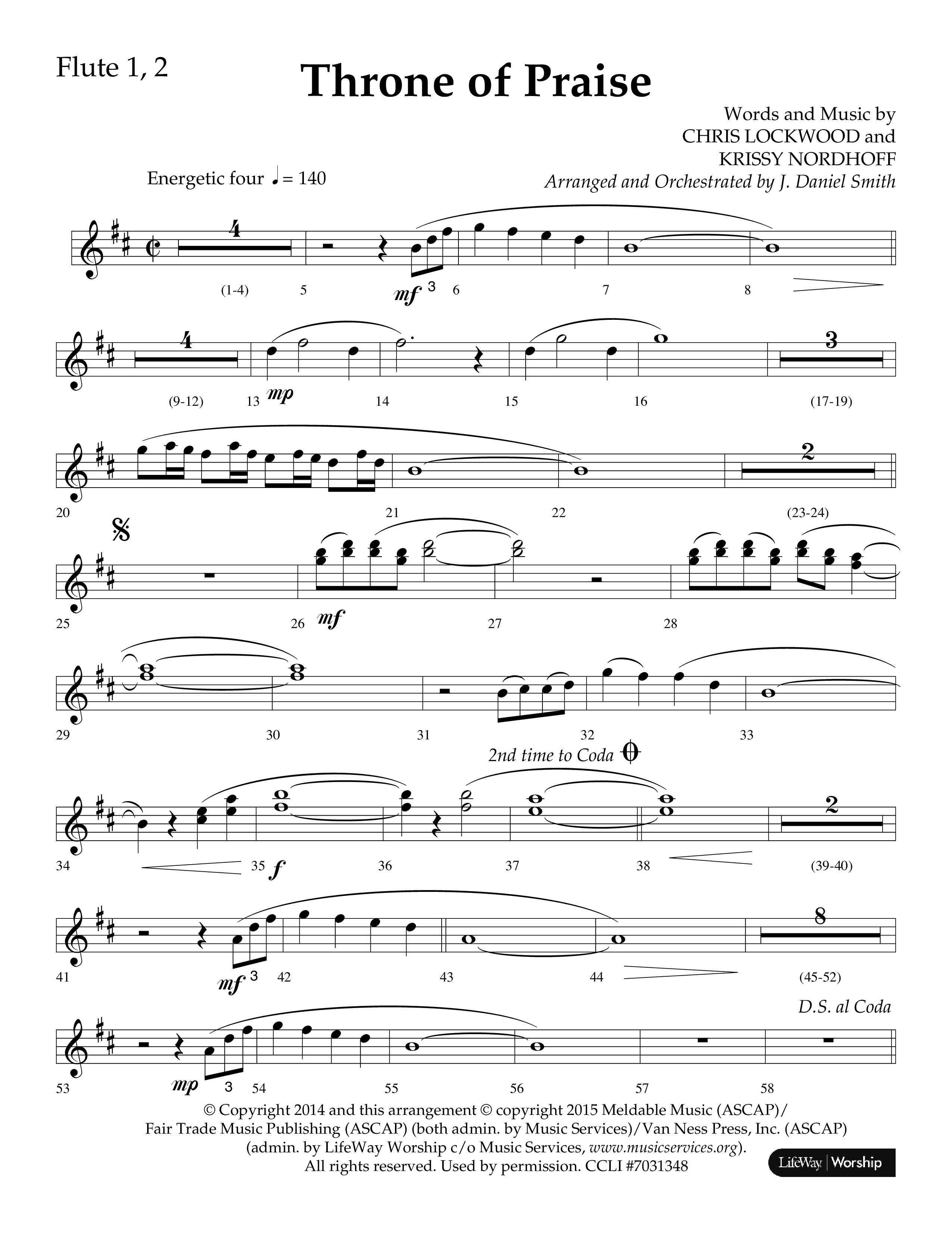 Throne Of Praise (Choral Anthem SATB) Flute 1/2 (Lifeway Choral / Arr. J. Daniel Smith)