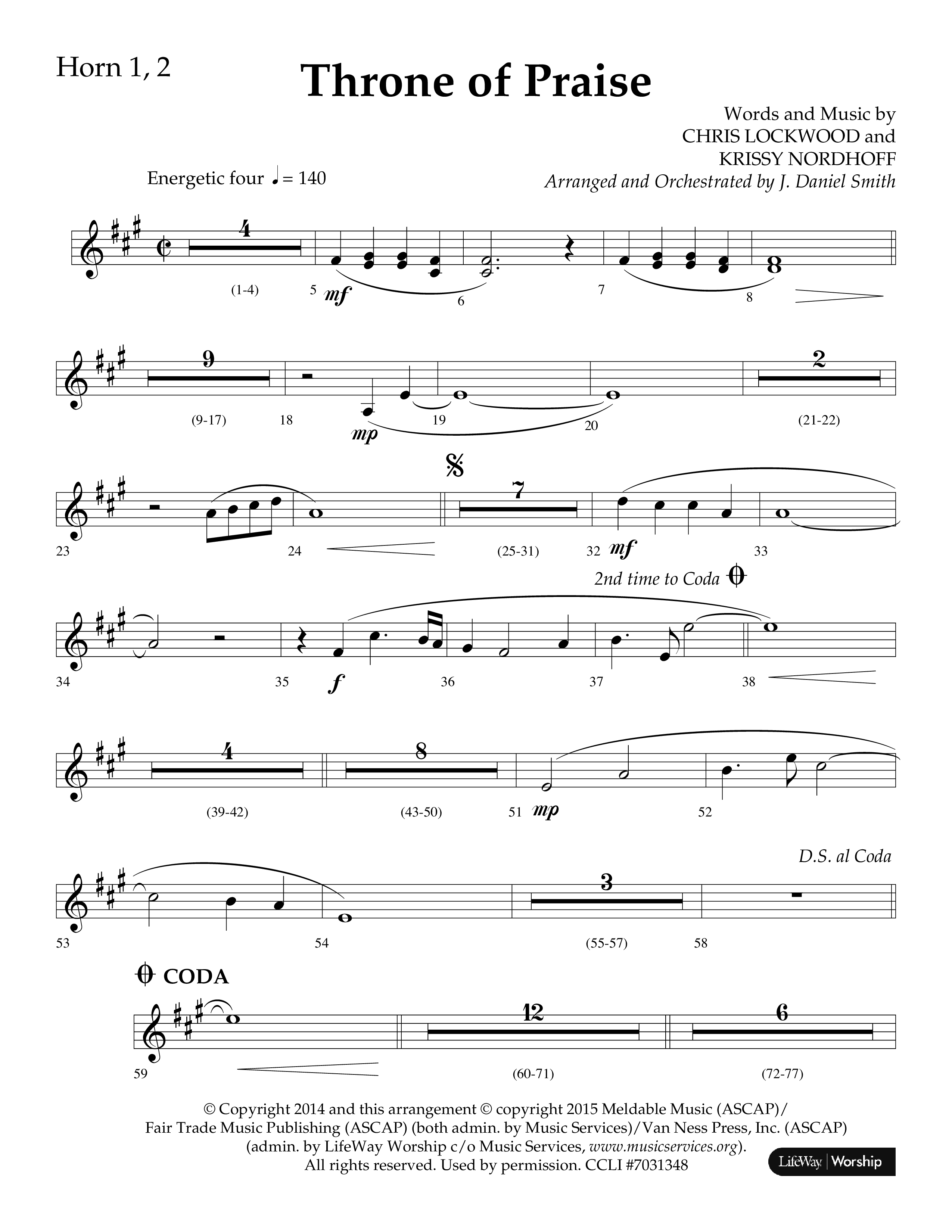 Throne Of Praise (Choral Anthem SATB) French Horn 1/2 (Lifeway Choral / Arr. J. Daniel Smith)