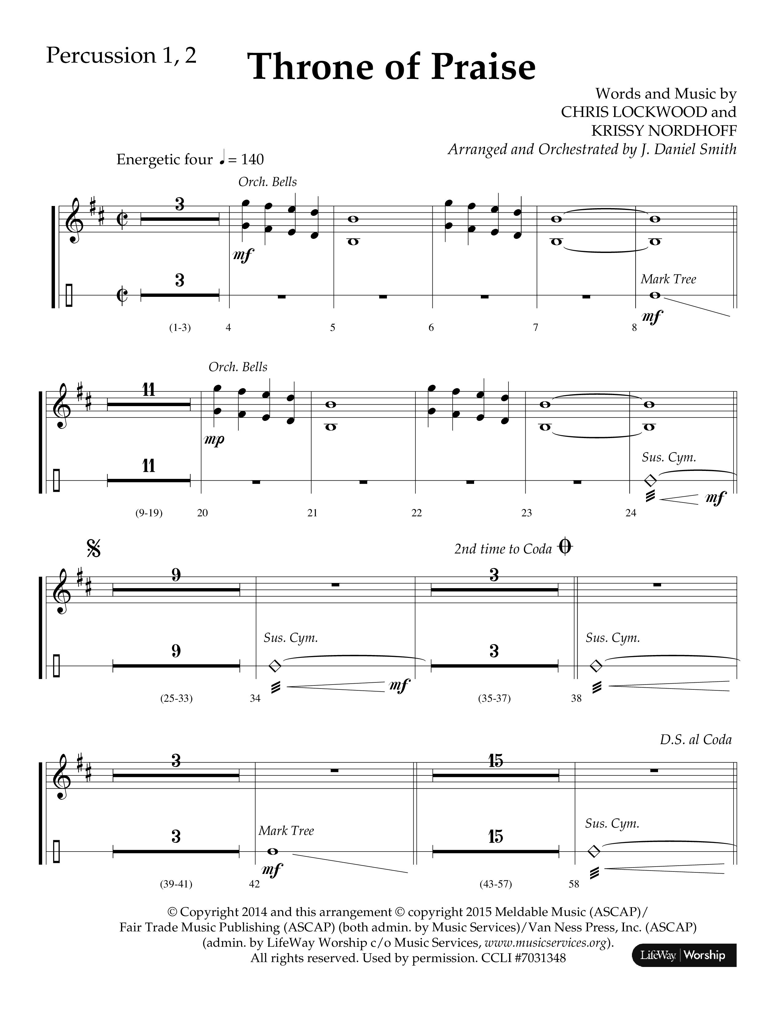 Throne Of Praise (Choral Anthem SATB) Percussion 1/2 (Lifeway Choral / Arr. J. Daniel Smith)