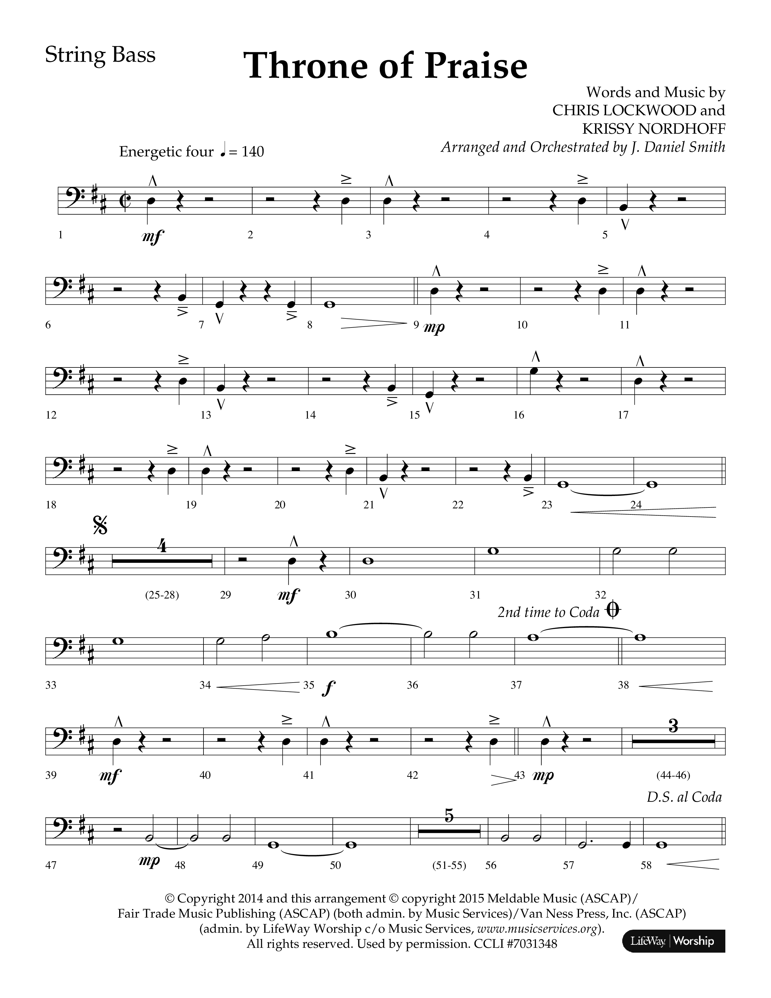 Throne Of Praise (Choral Anthem SATB) String Bass (Lifeway Choral / Arr. J. Daniel Smith)