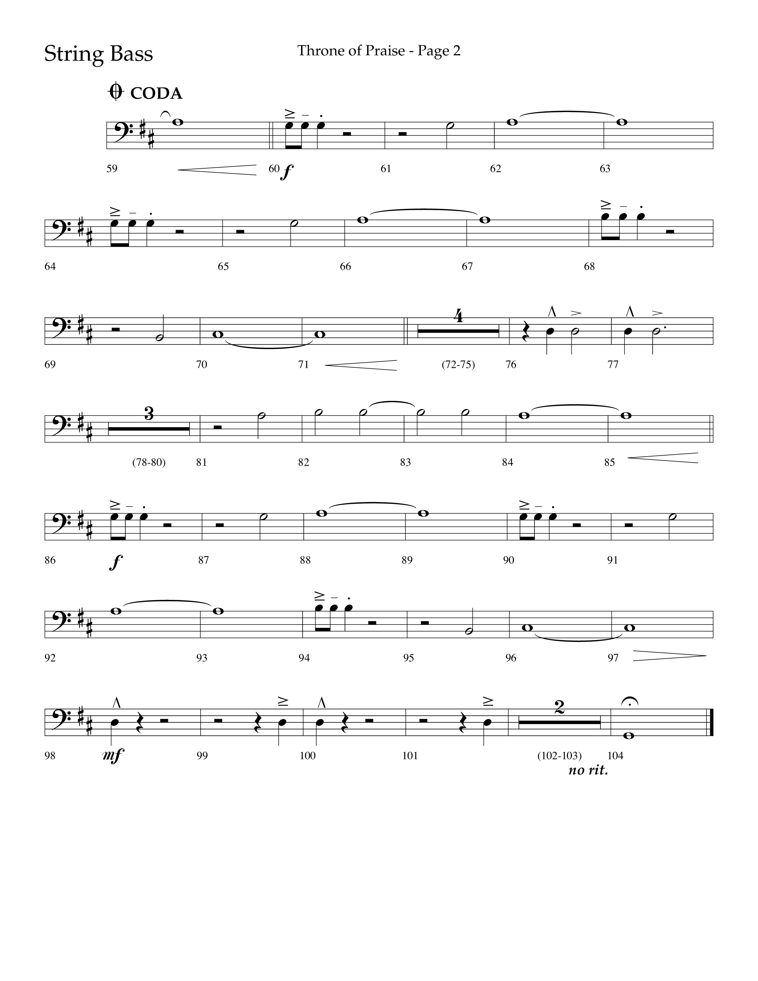 Throne Of Praise (Choral Anthem SATB) String Bass (Lifeway Choral / Arr. J. Daniel Smith)