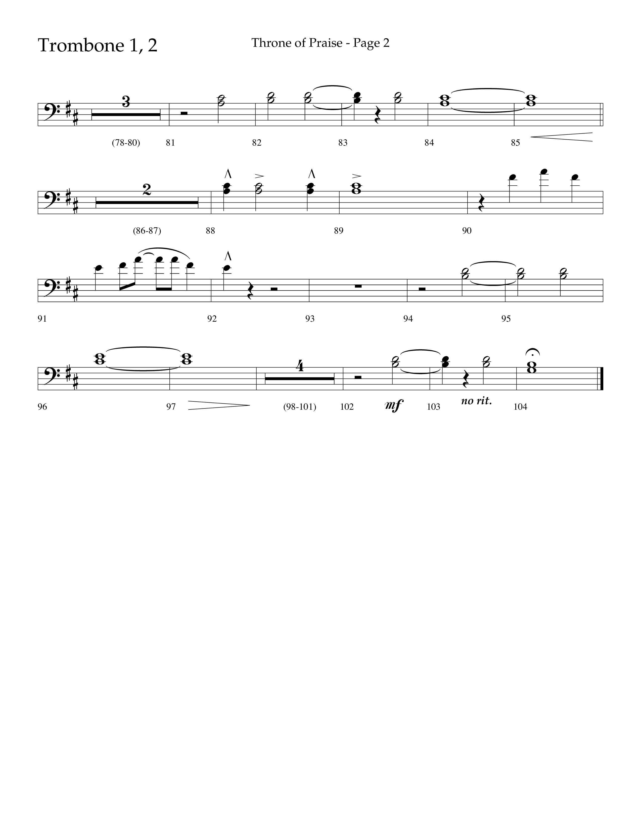 Throne Of Praise (Choral Anthem SATB) Trombone 1/2 (Lifeway Choral / Arr. J. Daniel Smith)