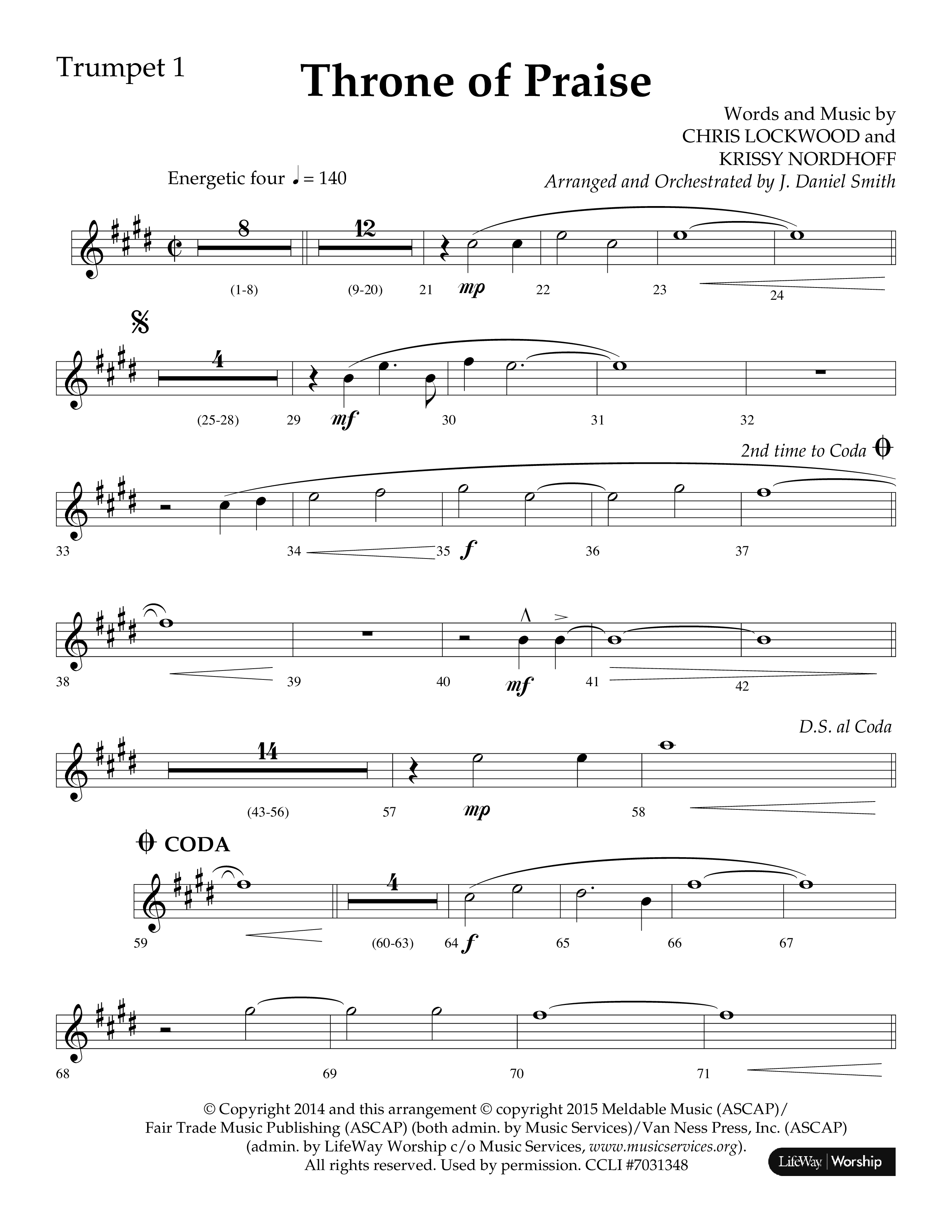 Throne Of Praise (Choral Anthem SATB) Trumpet 1 (Lifeway Choral / Arr. J. Daniel Smith)