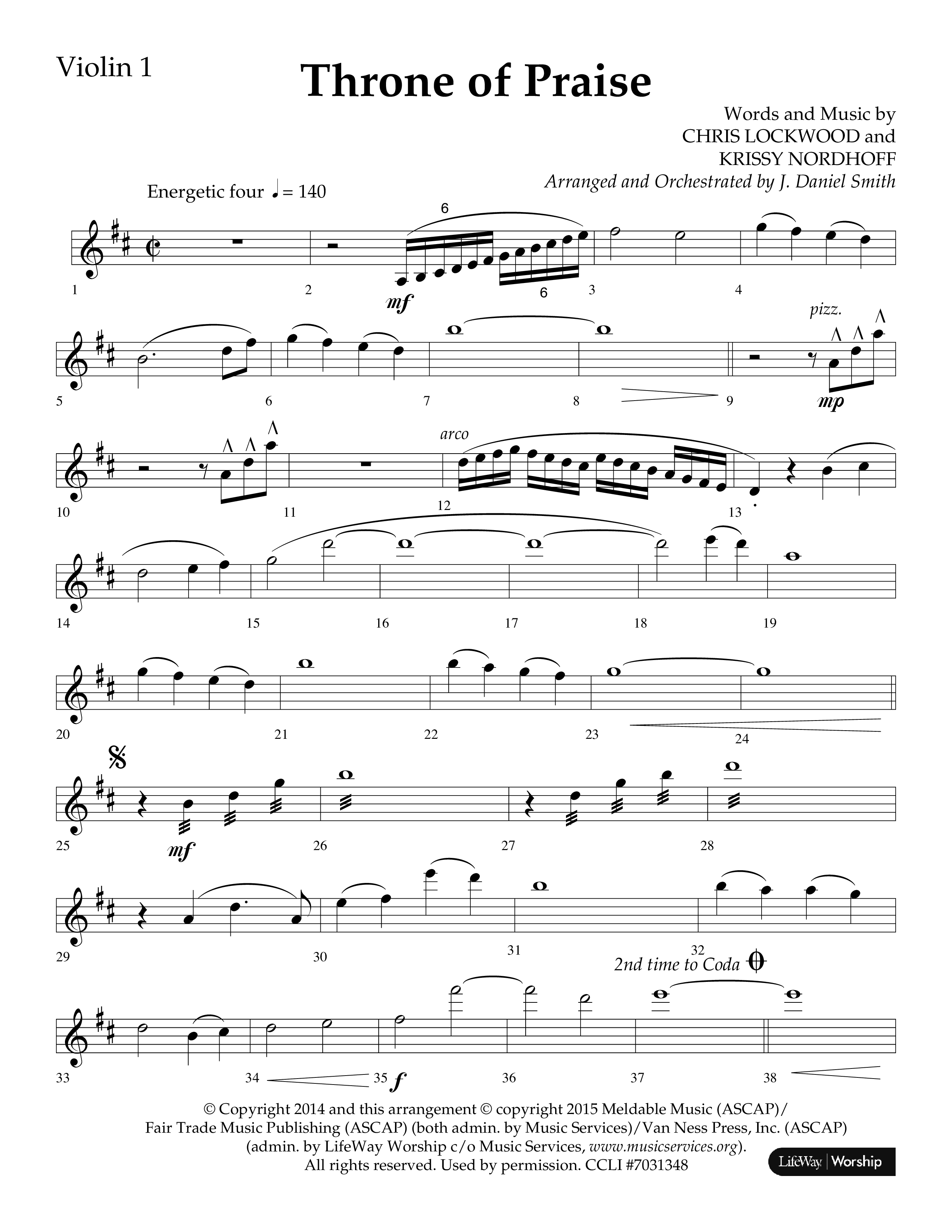 Throne Of Praise (Choral Anthem SATB) Violin 1 (Lifeway Choral / Arr. J. Daniel Smith)