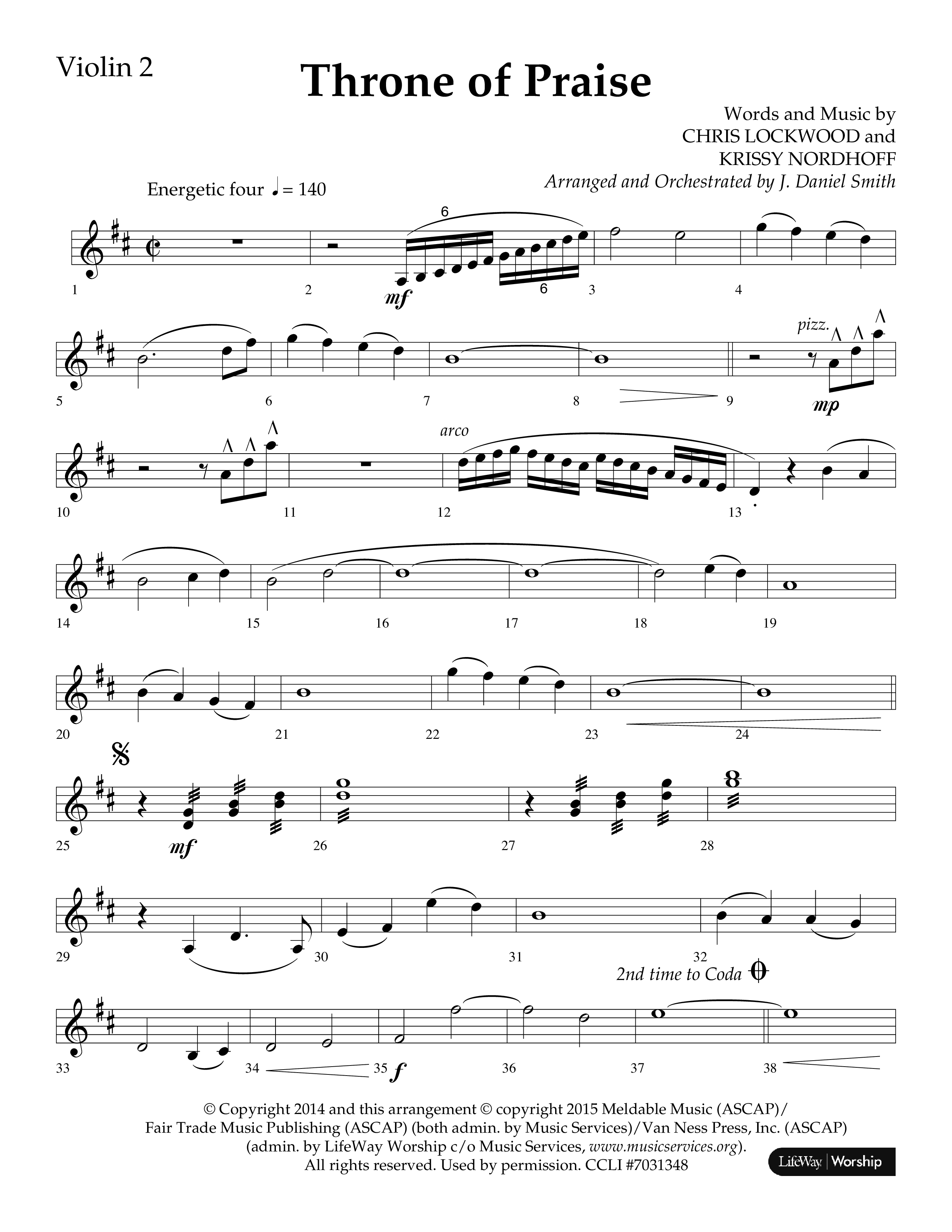 Throne Of Praise (Choral Anthem SATB) Violin 2 (Lifeway Choral / Arr. J. Daniel Smith)