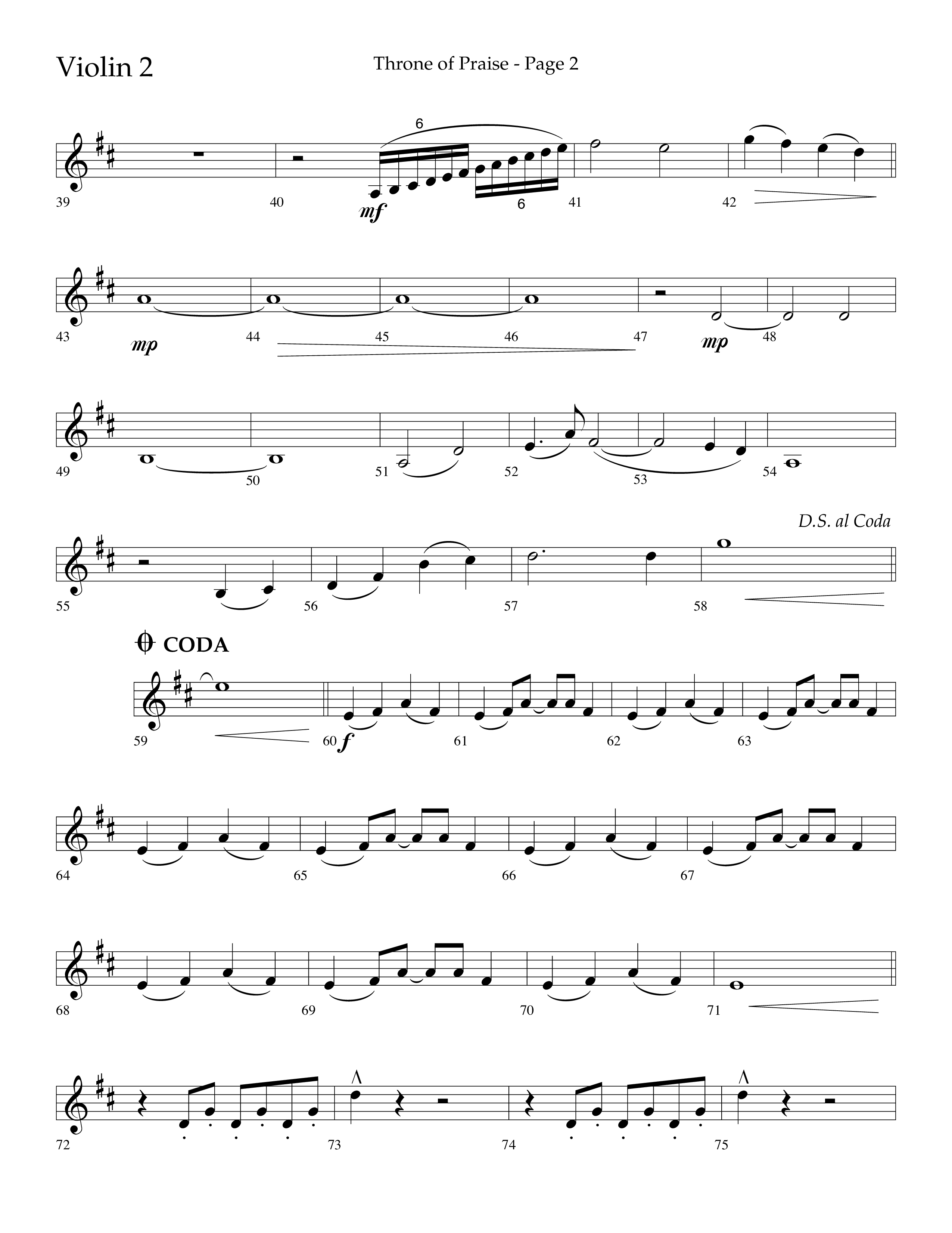 Throne Of Praise (Choral Anthem SATB) Violin 2 (Lifeway Choral / Arr. J. Daniel Smith)