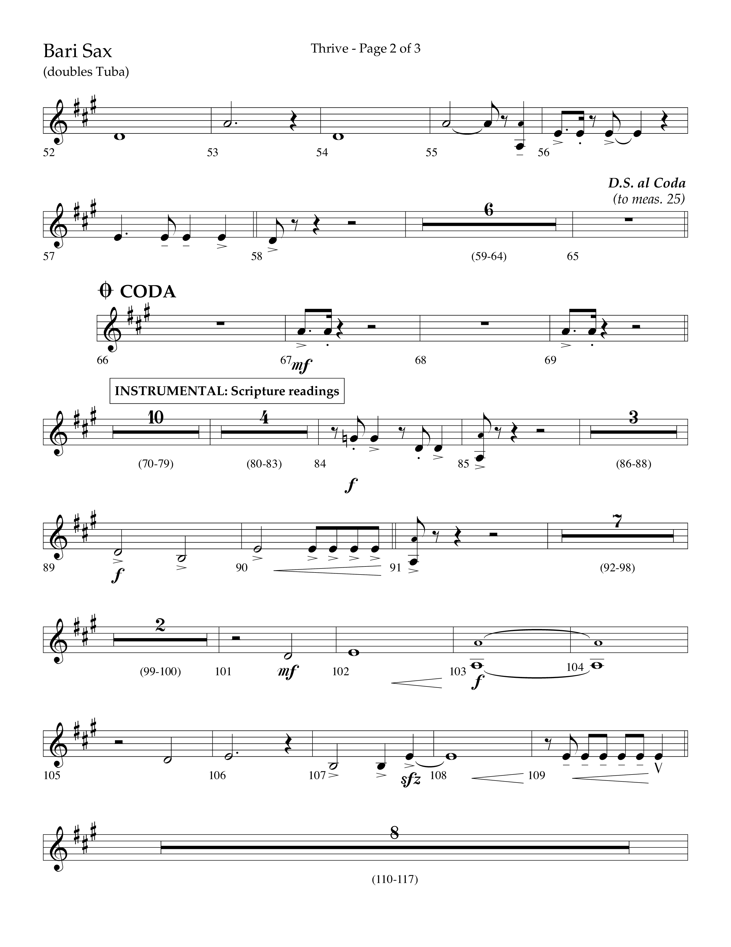Thrive (Choral Anthem SATB) Bari Sax (Lifeway Choral / Arr. Craig Adams / Arr. Ken Barker / Arr. Danny Zaloudik / Orch. Danny Zaloudik)