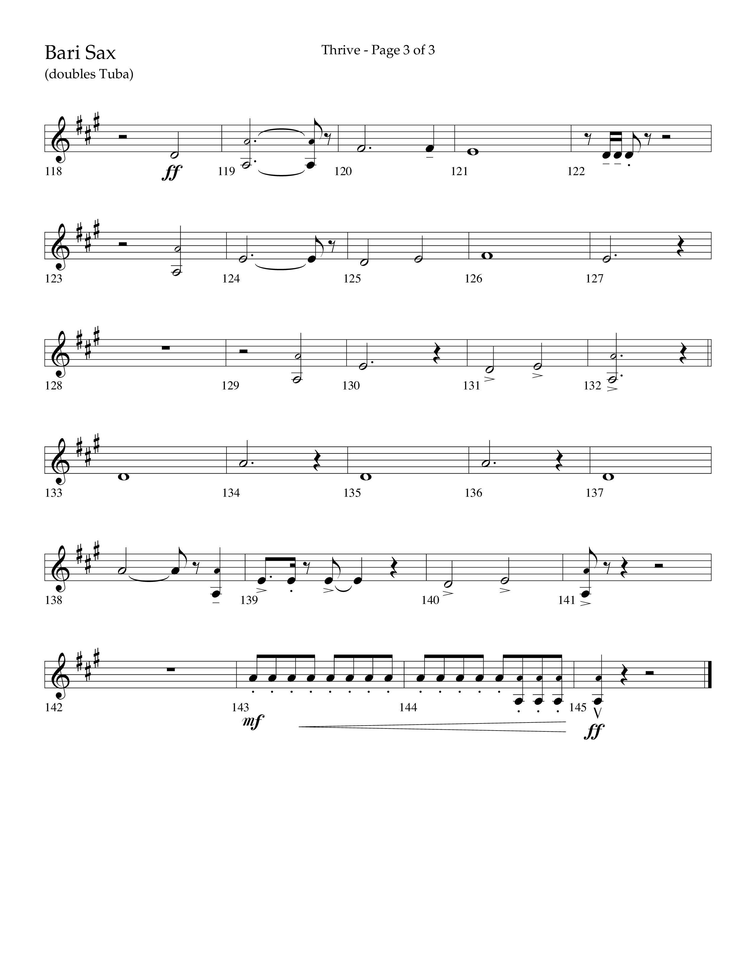 Thrive (Choral Anthem SATB) Bari Sax (Lifeway Choral / Arr. Craig Adams / Arr. Ken Barker / Arr. Danny Zaloudik / Orch. Danny Zaloudik)