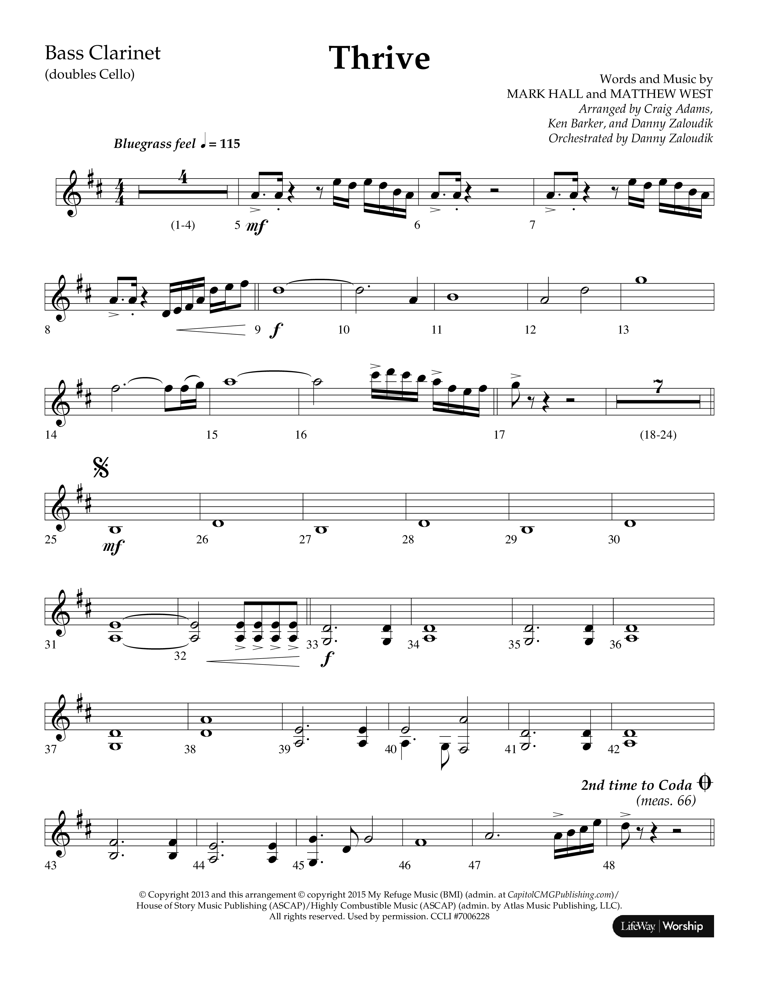 Thrive (Choral Anthem SATB) Bass Clarinet (Lifeway Choral / Arr. Craig Adams / Arr. Ken Barker / Arr. Danny Zaloudik / Orch. Danny Zaloudik)