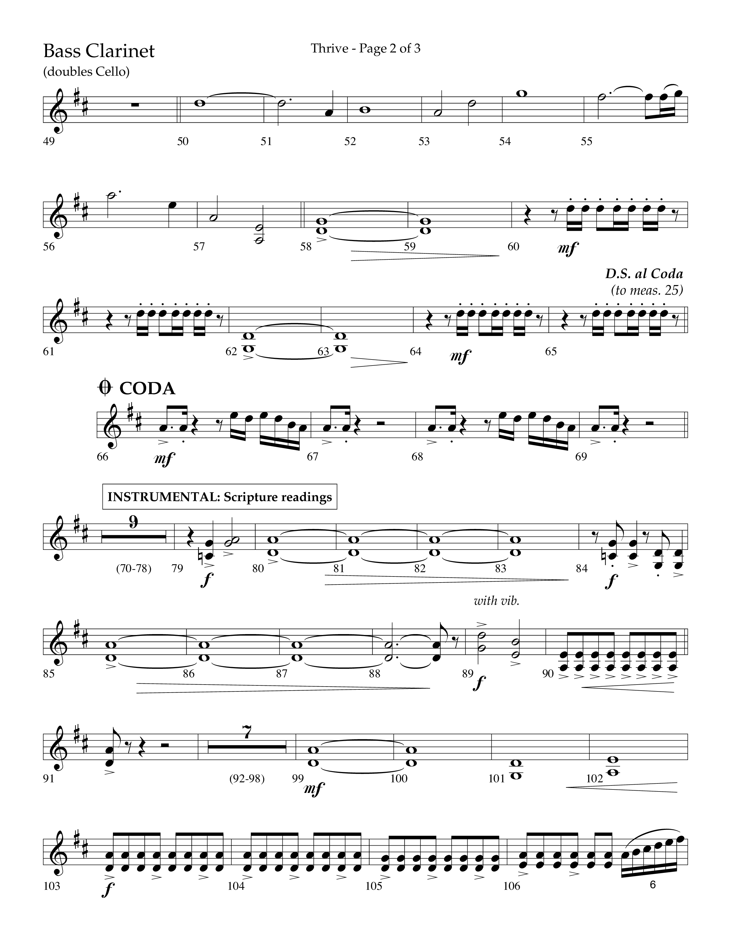 Thrive (Choral Anthem SATB) Bass Clarinet (Lifeway Choral / Arr. Craig Adams / Arr. Ken Barker / Arr. Danny Zaloudik / Orch. Danny Zaloudik)