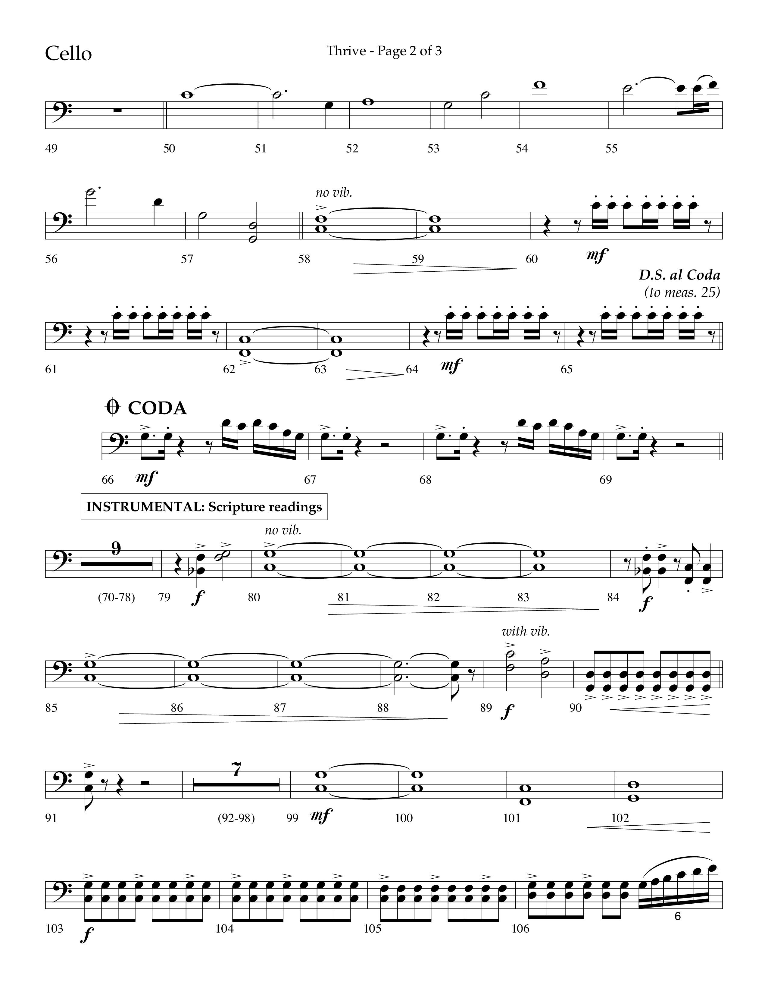 Thrive (Choral Anthem SATB) Cello (Lifeway Choral / Arr. Craig Adams / Arr. Ken Barker / Arr. Danny Zaloudik / Orch. Danny Zaloudik)
