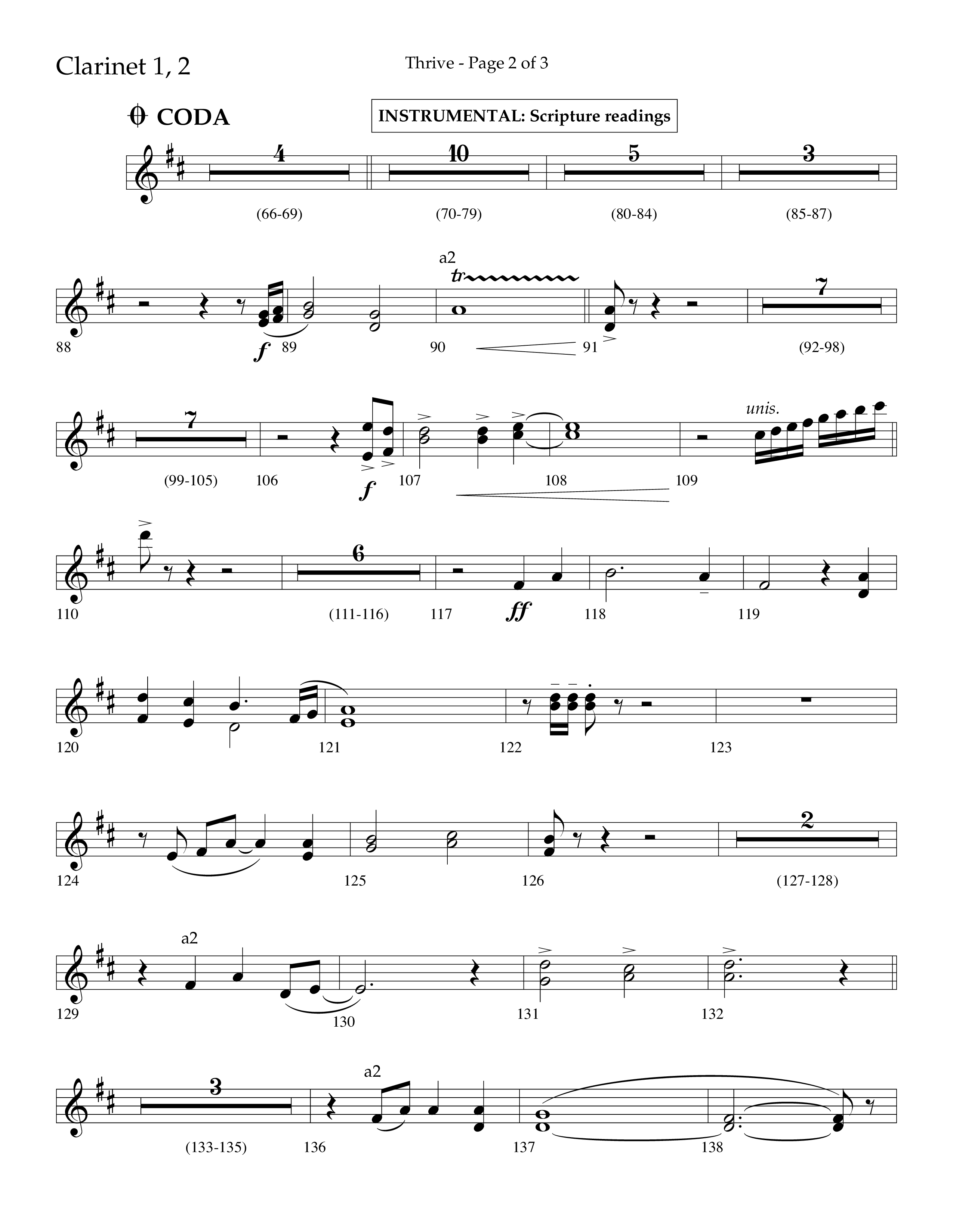 Thrive (Choral Anthem SATB) Clarinet 1/2 (Lifeway Choral / Arr. Craig Adams / Arr. Ken Barker / Arr. Danny Zaloudik / Orch. Danny Zaloudik)