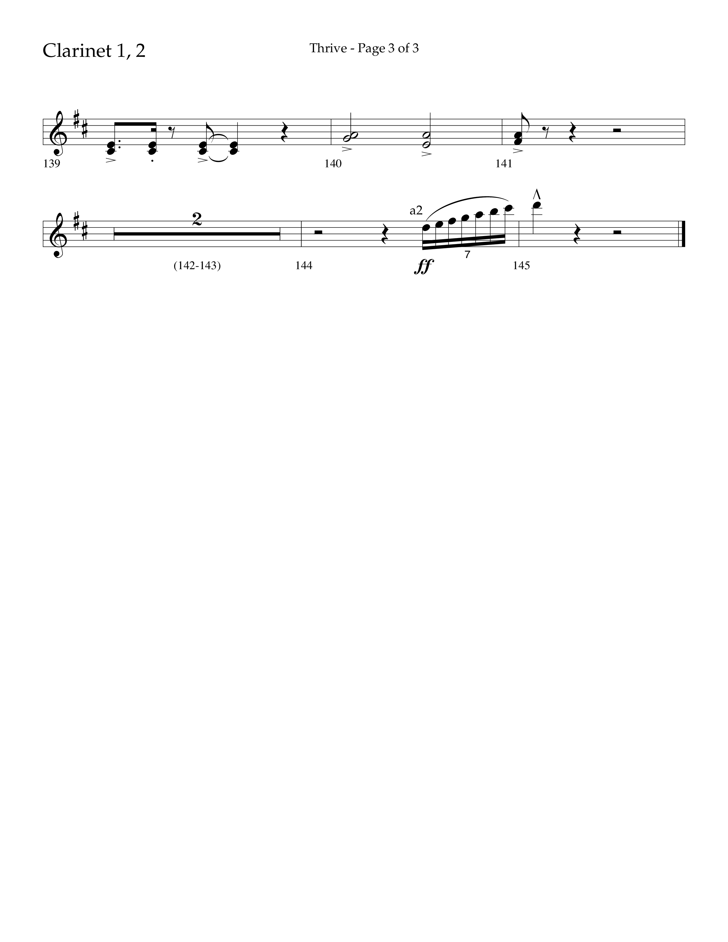 Thrive (Choral Anthem SATB) Clarinet 1/2 (Lifeway Choral / Arr. Craig Adams / Arr. Ken Barker / Arr. Danny Zaloudik / Orch. Danny Zaloudik)