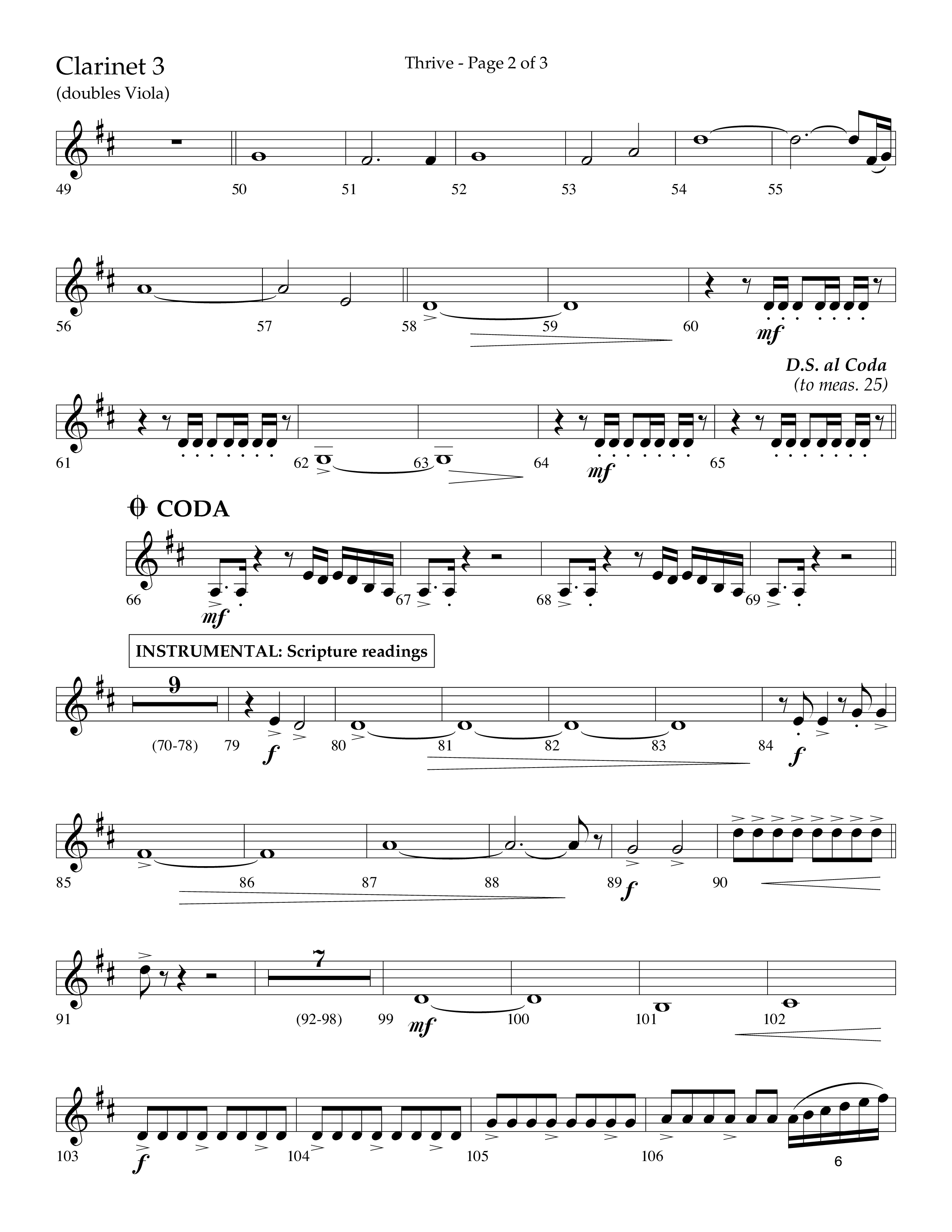 Thrive (Choral Anthem SATB) Clarinet 3 (Lifeway Choral / Arr. Craig Adams / Arr. Ken Barker / Arr. Danny Zaloudik / Orch. Danny Zaloudik)