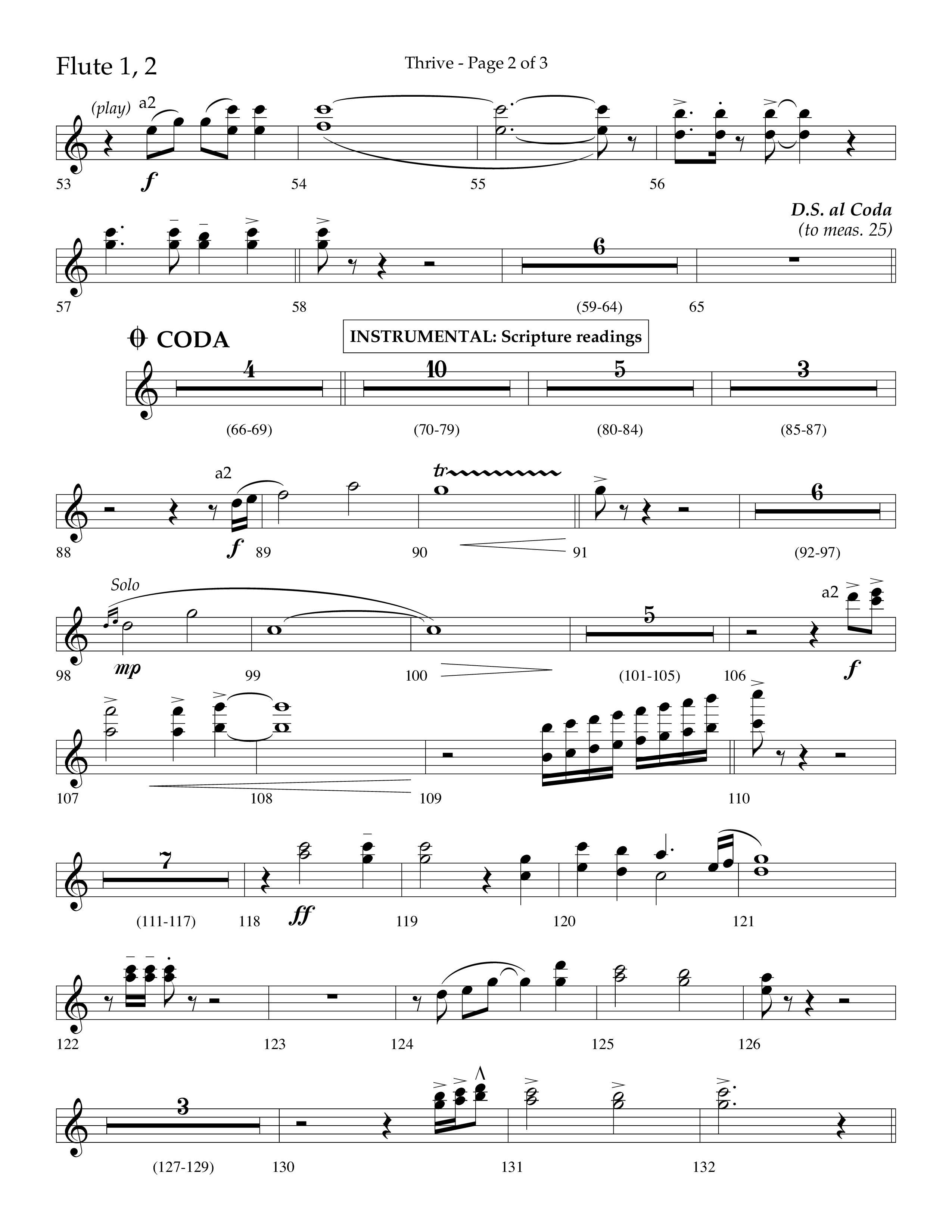 Thrive (Choral Anthem SATB) Flute 1/2 (Lifeway Choral / Arr. Craig Adams / Arr. Ken Barker / Arr. Danny Zaloudik / Orch. Danny Zaloudik)