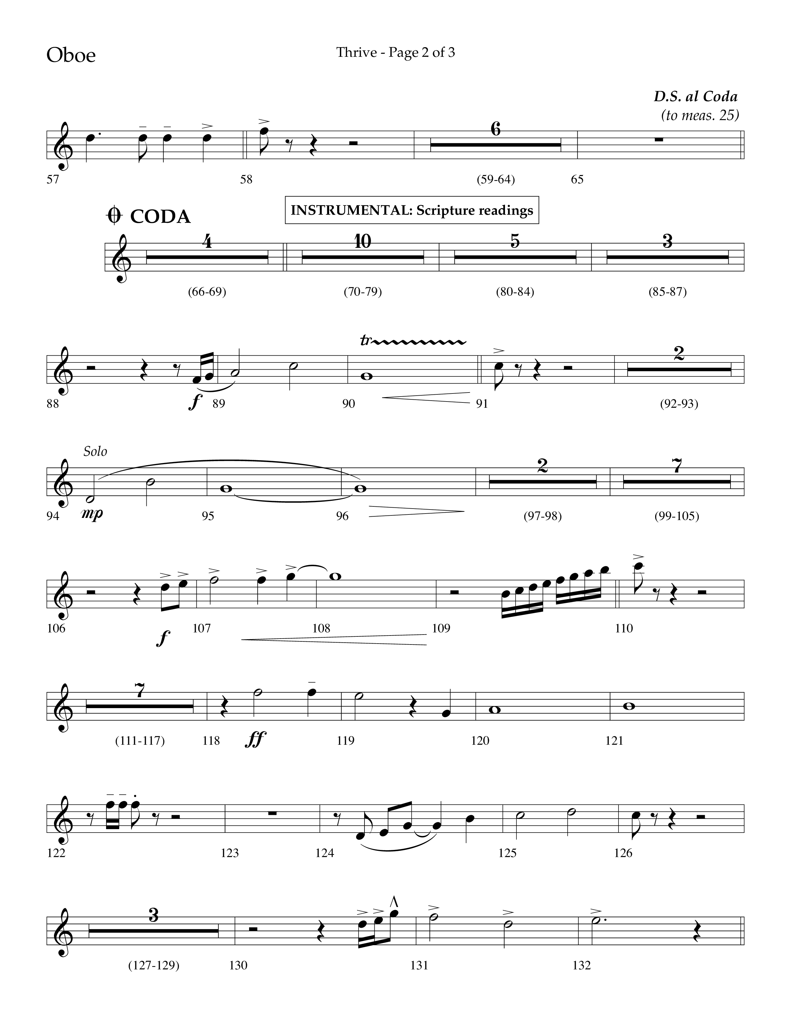 Thrive (Choral Anthem SATB) Oboe (Lifeway Choral / Arr. Craig Adams / Arr. Ken Barker / Arr. Danny Zaloudik / Orch. Danny Zaloudik)