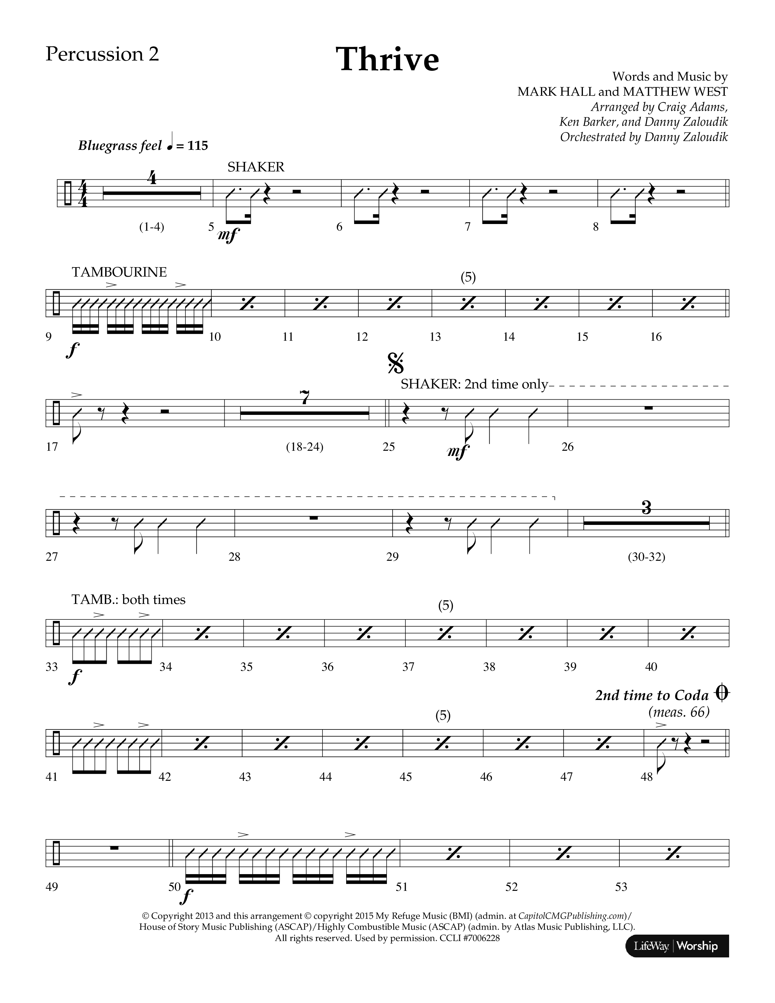 Thrive (Choral Anthem SATB) Percussion 1/2 (Lifeway Choral / Arr. Craig Adams / Arr. Ken Barker / Arr. Danny Zaloudik / Orch. Danny Zaloudik)