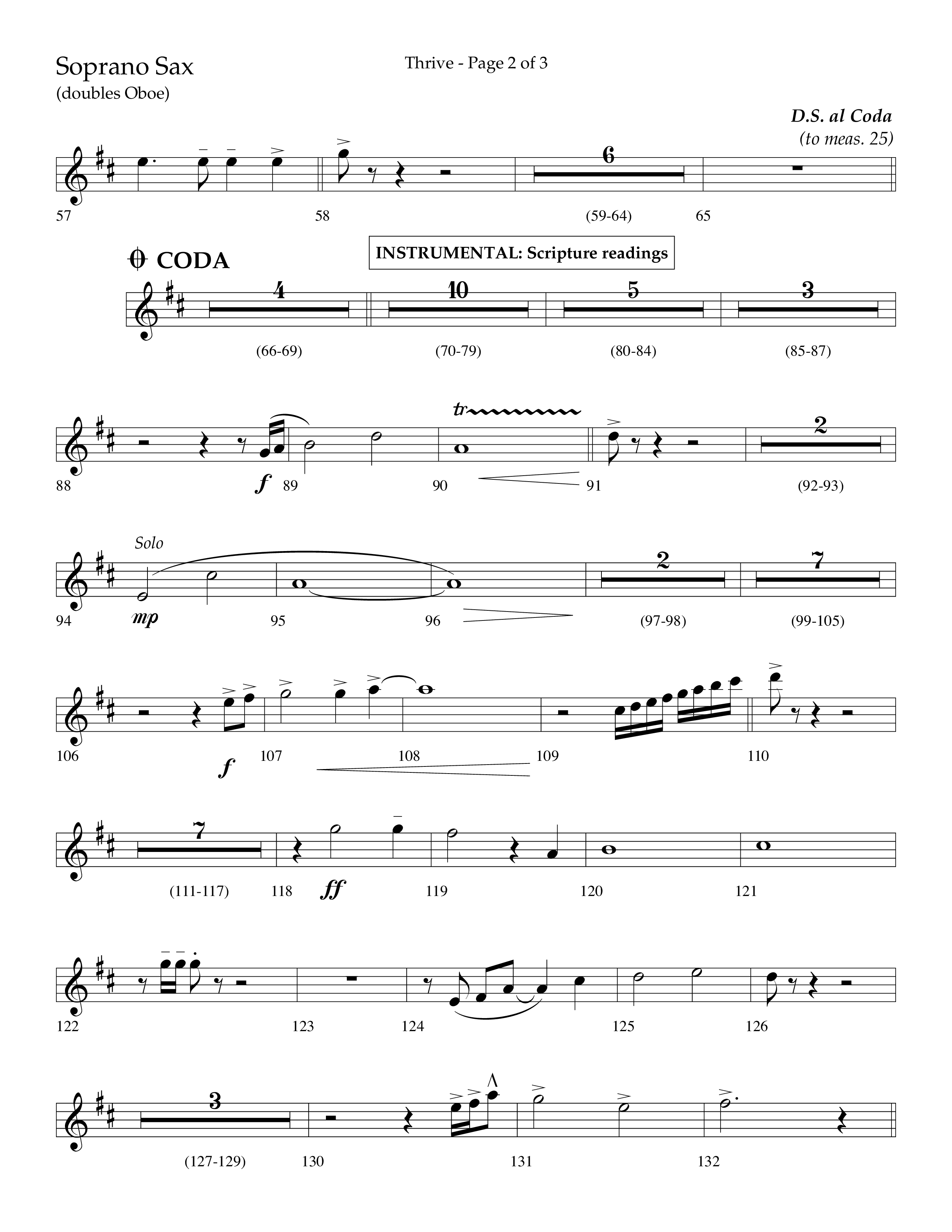 Thrive (Choral Anthem SATB) Soprano Sax (Lifeway Choral / Arr. Craig Adams / Arr. Ken Barker / Arr. Danny Zaloudik / Orch. Danny Zaloudik)