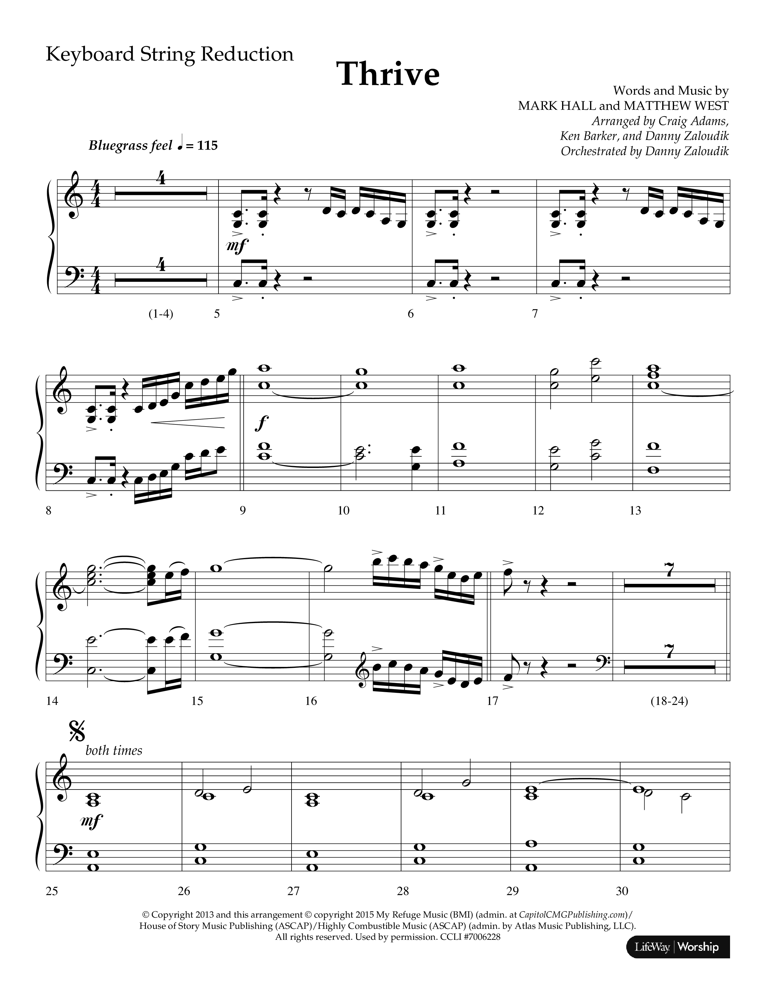 Thrive (Choral Anthem SATB) String Reduction (Lifeway Choral / Arr. Craig Adams / Arr. Ken Barker / Arr. Danny Zaloudik / Orch. Danny Zaloudik)