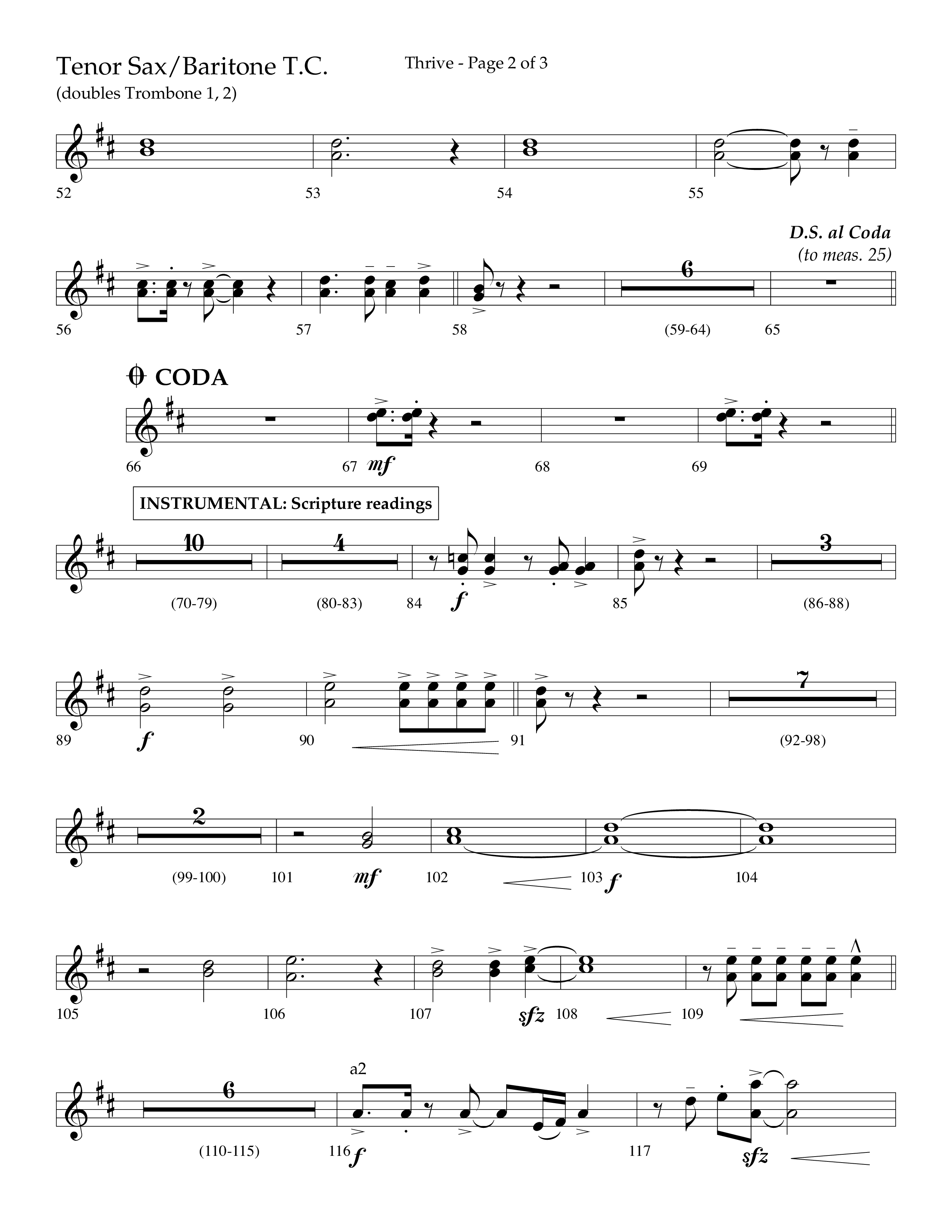 Thrive (Choral Anthem SATB) Tenor Sax/Baritone T.C. (Lifeway Choral / Arr. Craig Adams / Arr. Ken Barker / Arr. Danny Zaloudik / Orch. Danny Zaloudik)