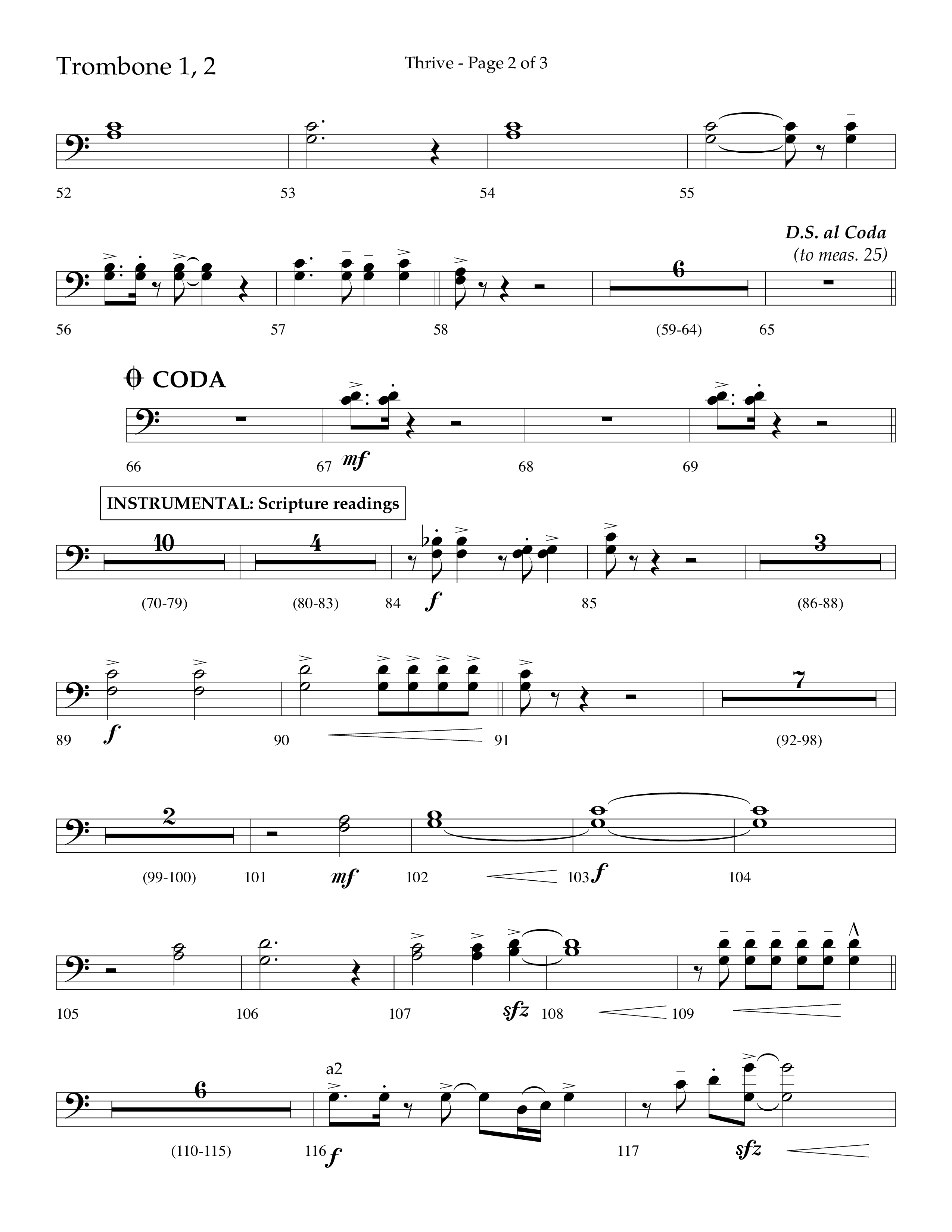 Thrive (Choral Anthem SATB) Trombone 1/2 (Lifeway Choral / Arr. Craig Adams / Arr. Ken Barker / Arr. Danny Zaloudik / Orch. Danny Zaloudik)