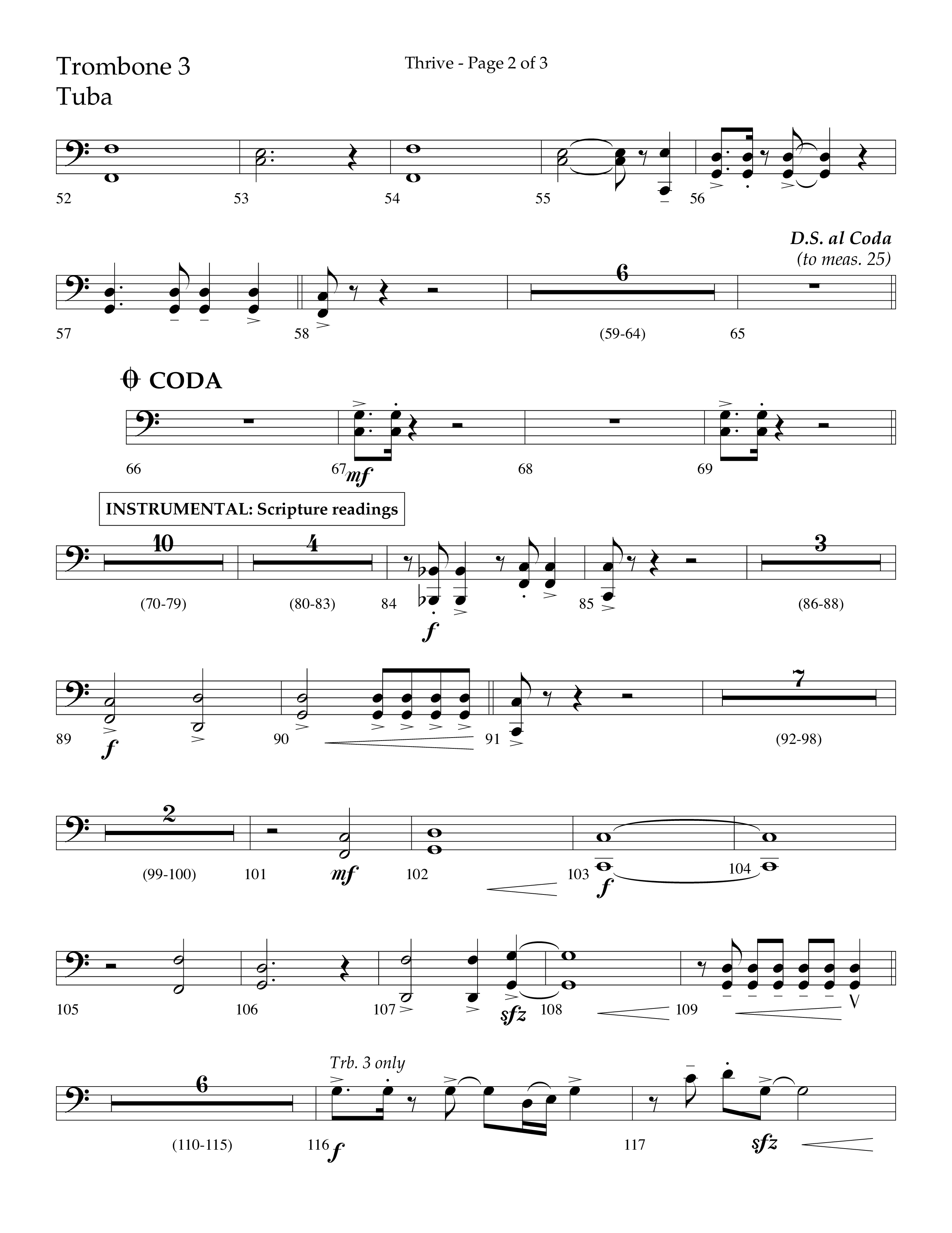 Thrive (Choral Anthem SATB) Trombone 3/Tuba (Lifeway Choral / Arr. Craig Adams / Arr. Ken Barker / Arr. Danny Zaloudik / Orch. Danny Zaloudik)