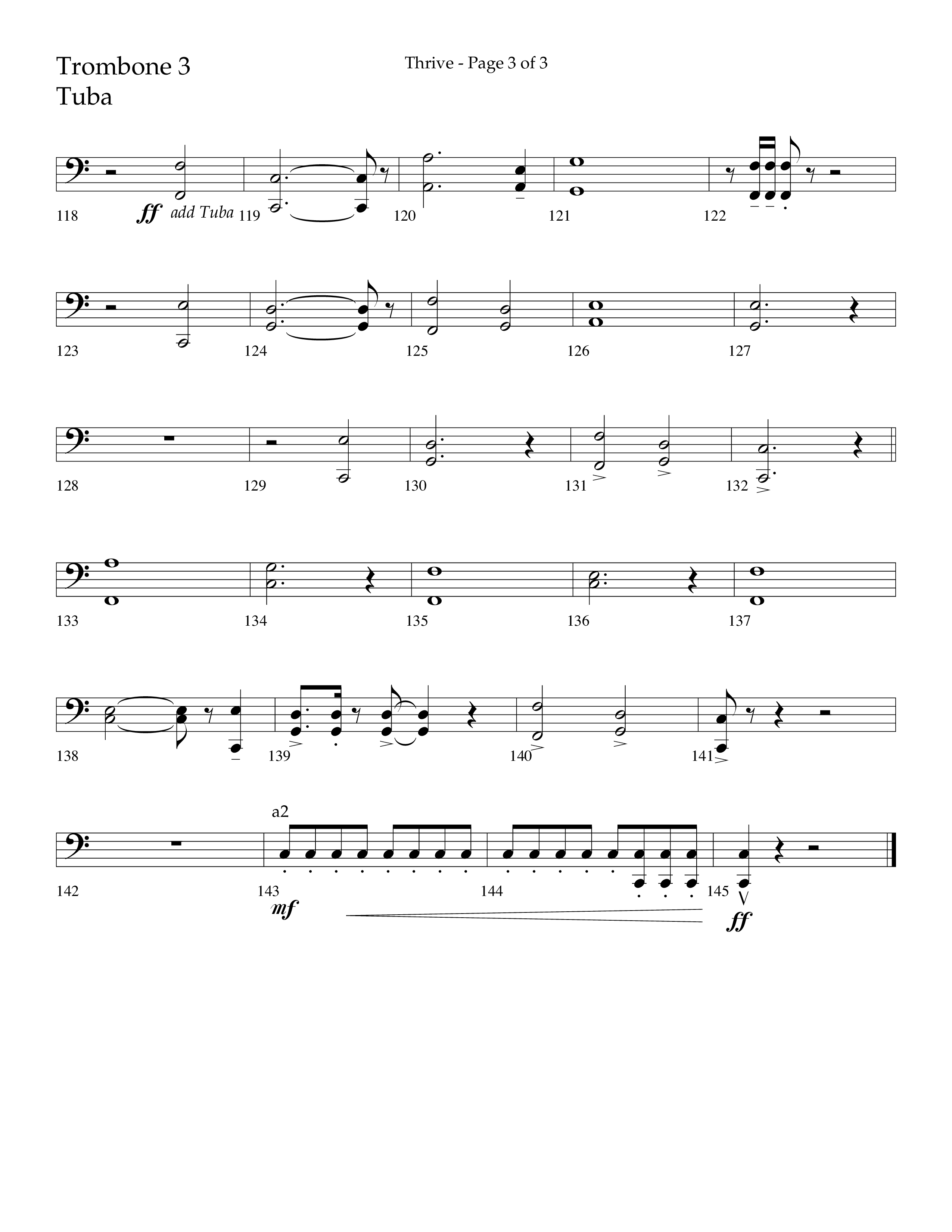 Thrive (Choral Anthem SATB) Trombone 3/Tuba (Lifeway Choral / Arr. Craig Adams / Arr. Ken Barker / Arr. Danny Zaloudik / Orch. Danny Zaloudik)