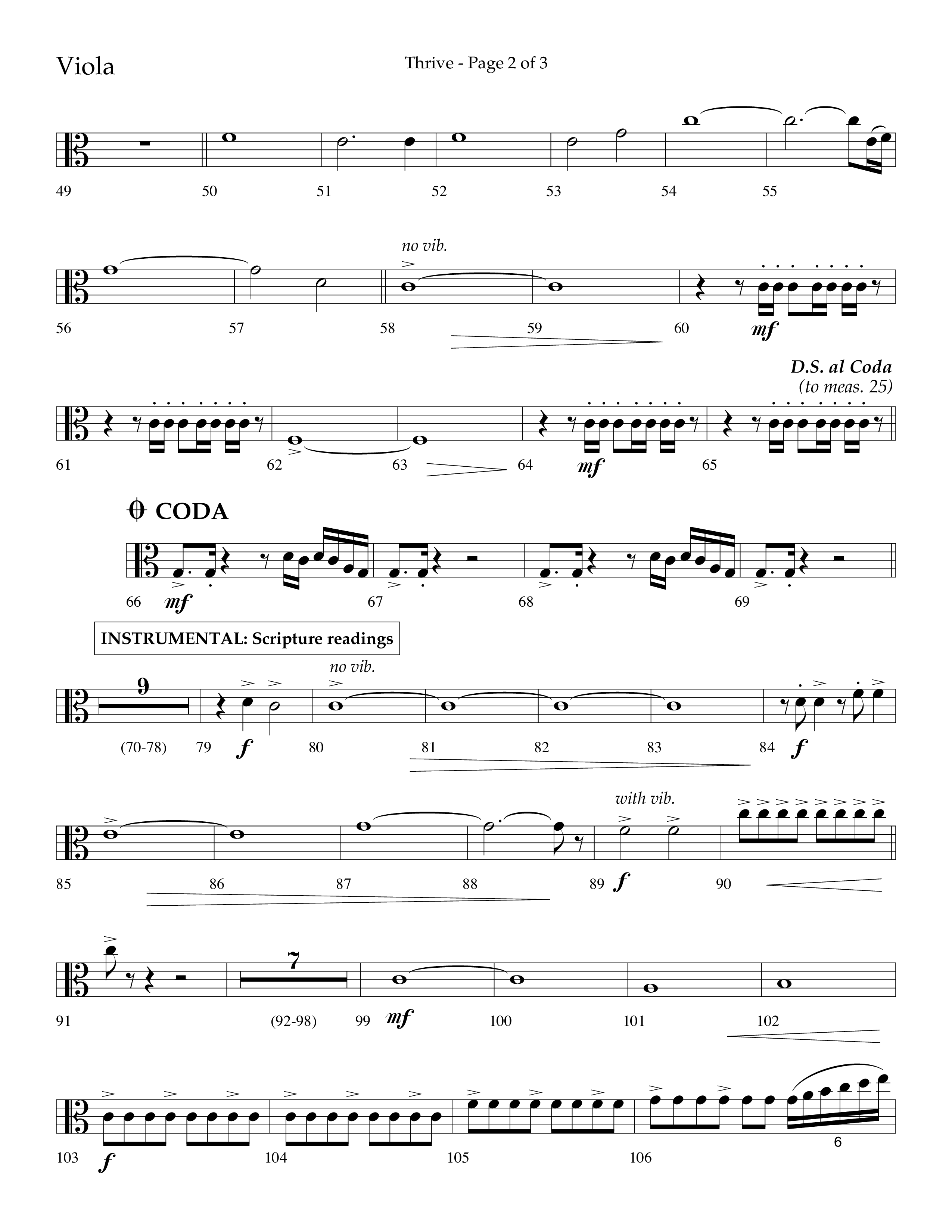 Thrive (Choral Anthem SATB) Viola (Lifeway Choral / Arr. Craig Adams / Arr. Ken Barker / Arr. Danny Zaloudik / Orch. Danny Zaloudik)