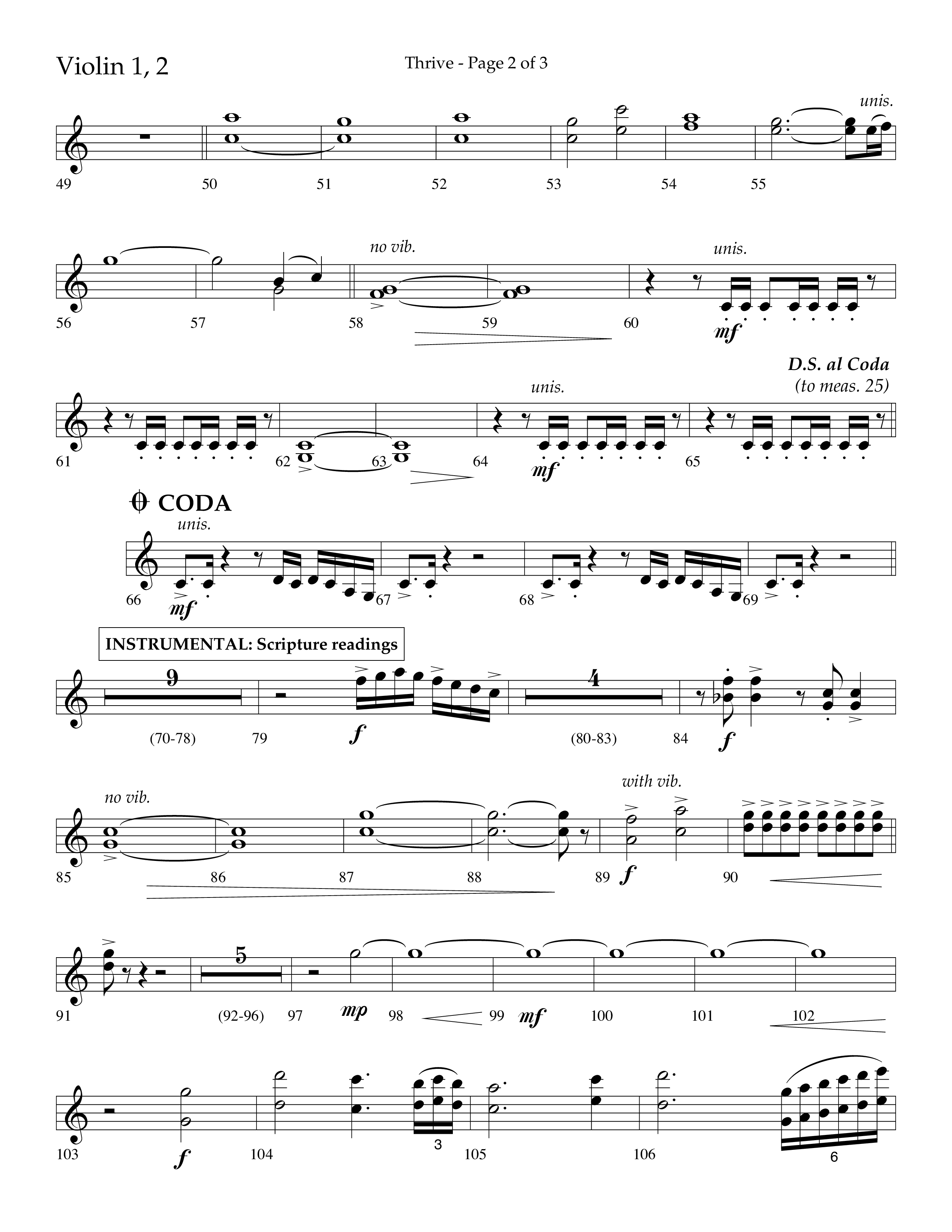 Thrive (Choral Anthem SATB) Violin 1/2 (Lifeway Choral / Arr. Craig Adams / Arr. Ken Barker / Arr. Danny Zaloudik / Orch. Danny Zaloudik)