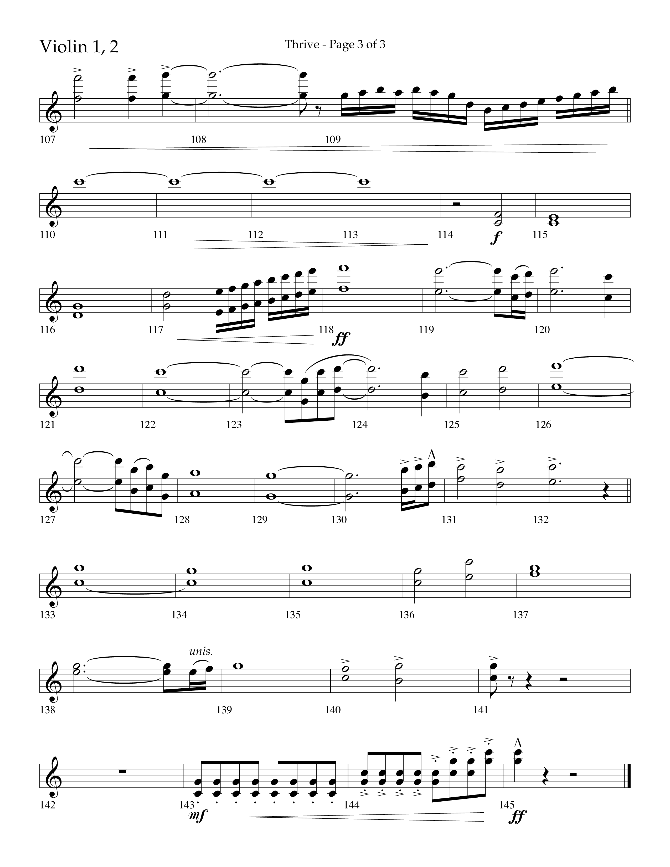 Thrive (Choral Anthem SATB) Violin 1/2 (Lifeway Choral / Arr. Craig Adams / Arr. Ken Barker / Arr. Danny Zaloudik / Orch. Danny Zaloudik)