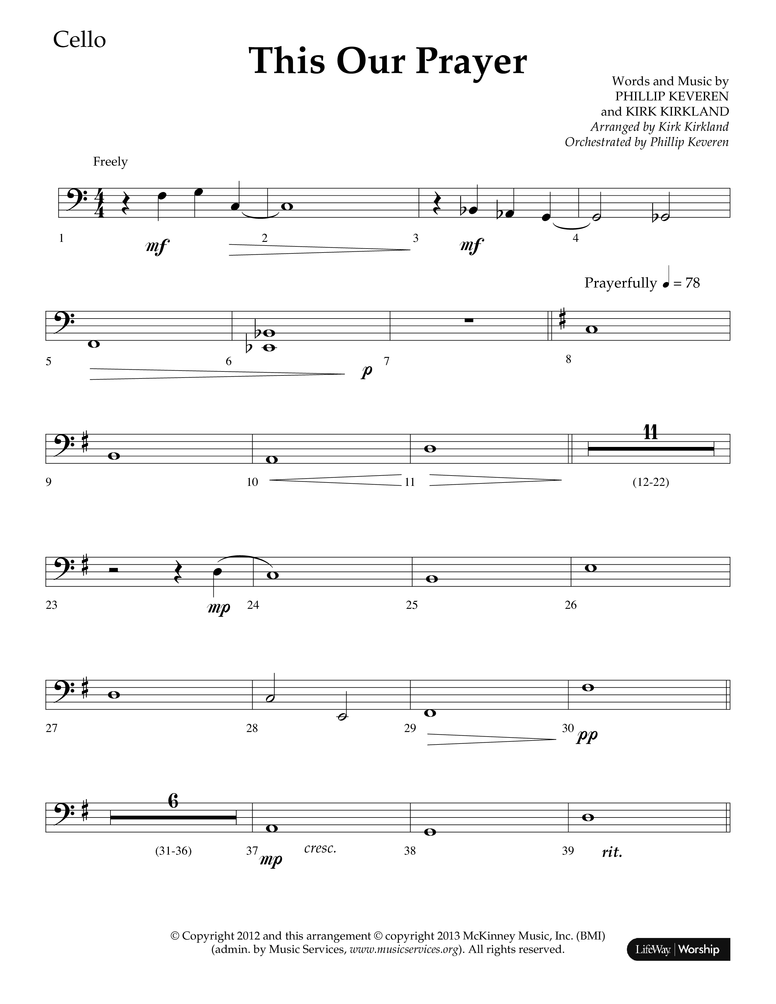 This Our Prayer (Choral Anthem SATB) Cello (Lifeway Choral / Arr. Kirk Kirkland / Orch. Phillip Keveren)