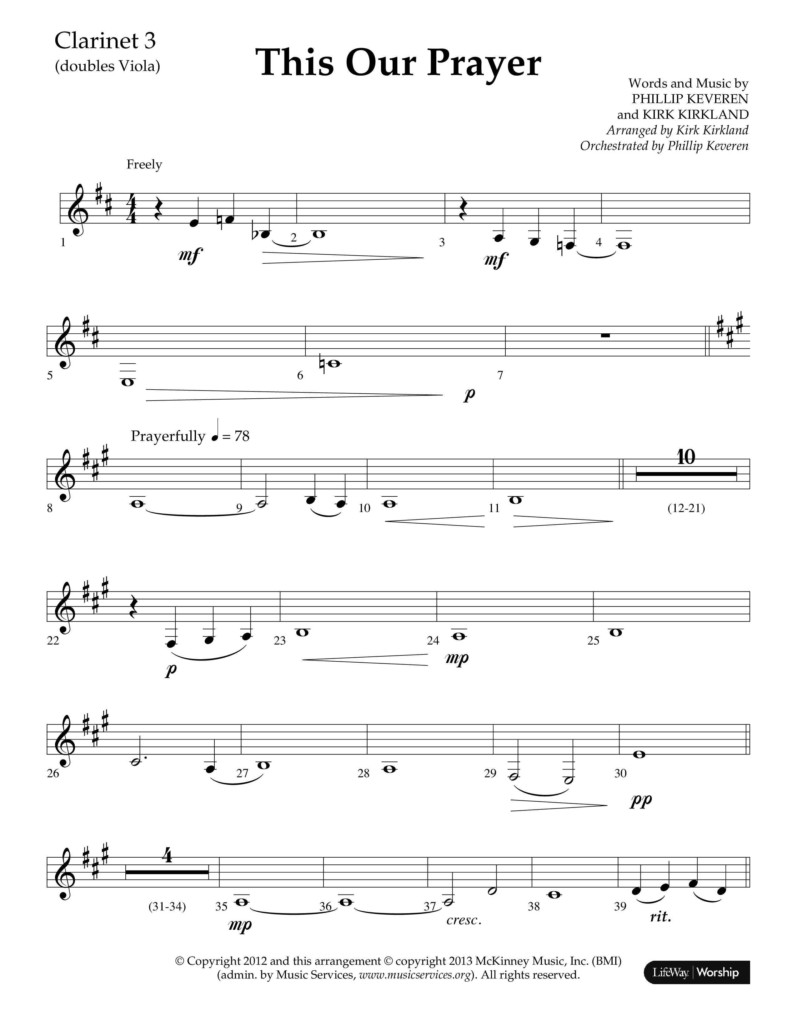 This Our Prayer (Choral Anthem SATB) Clarinet 3 (Lifeway Choral / Arr. Kirk Kirkland / Orch. Phillip Keveren)