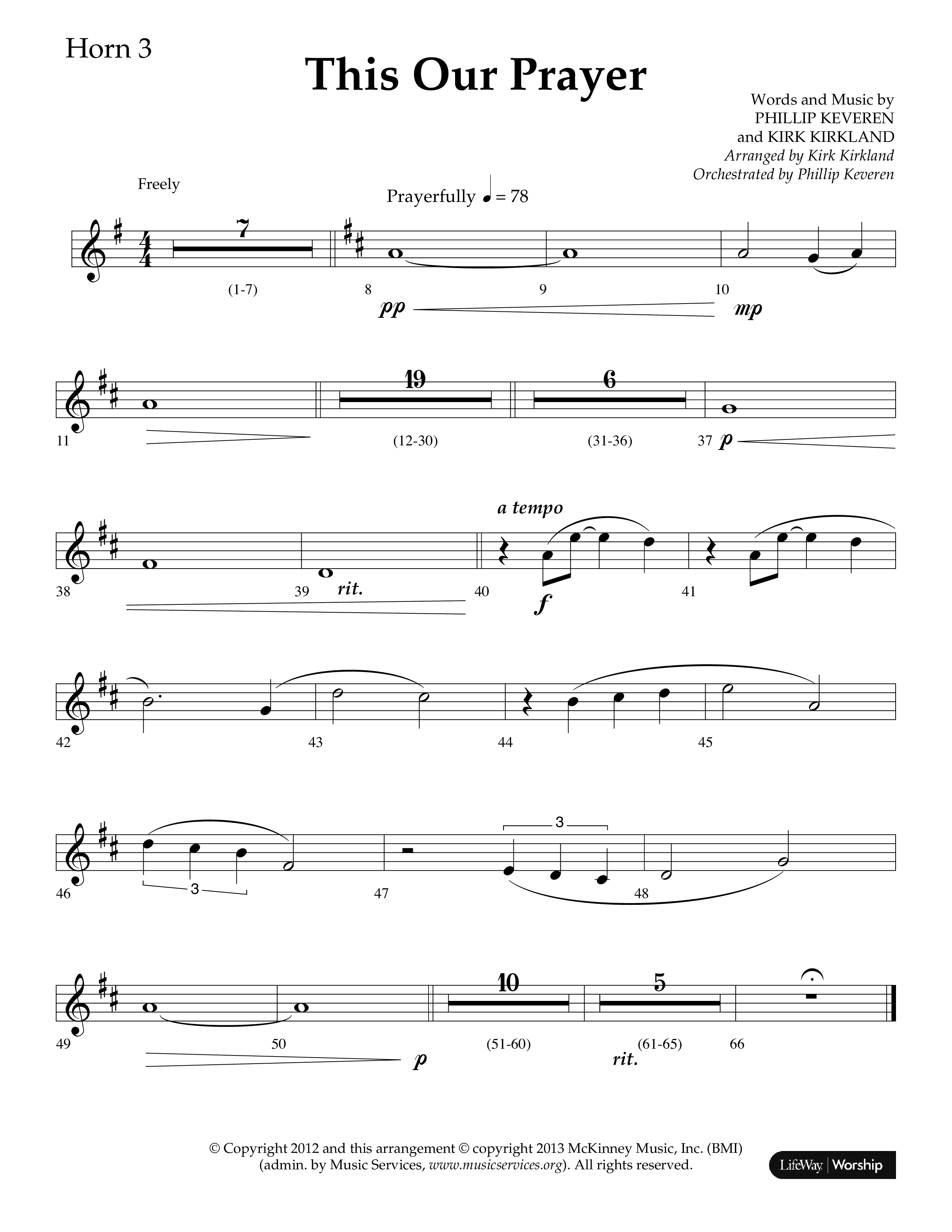 This Our Prayer (Choral Anthem SATB) French Horn 3 (Lifeway Choral / Arr. Kirk Kirkland / Orch. Phillip Keveren)
