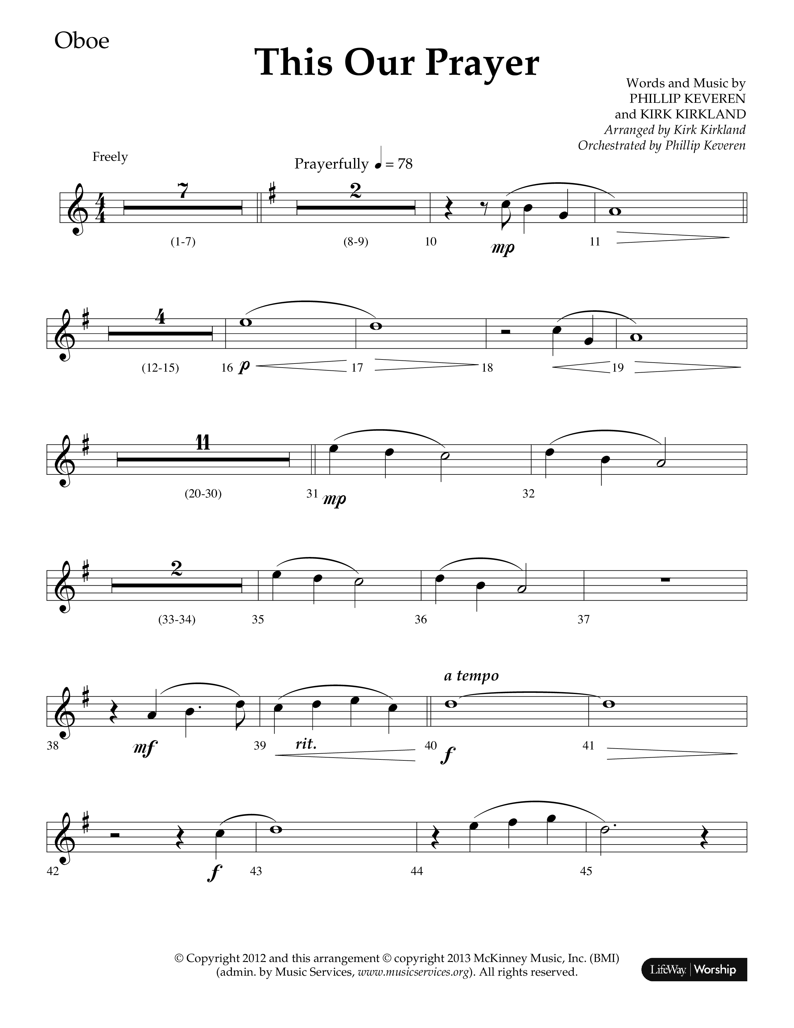 This Our Prayer (Choral Anthem SATB) Oboe (Lifeway Choral / Arr. Kirk Kirkland / Orch. Phillip Keveren)