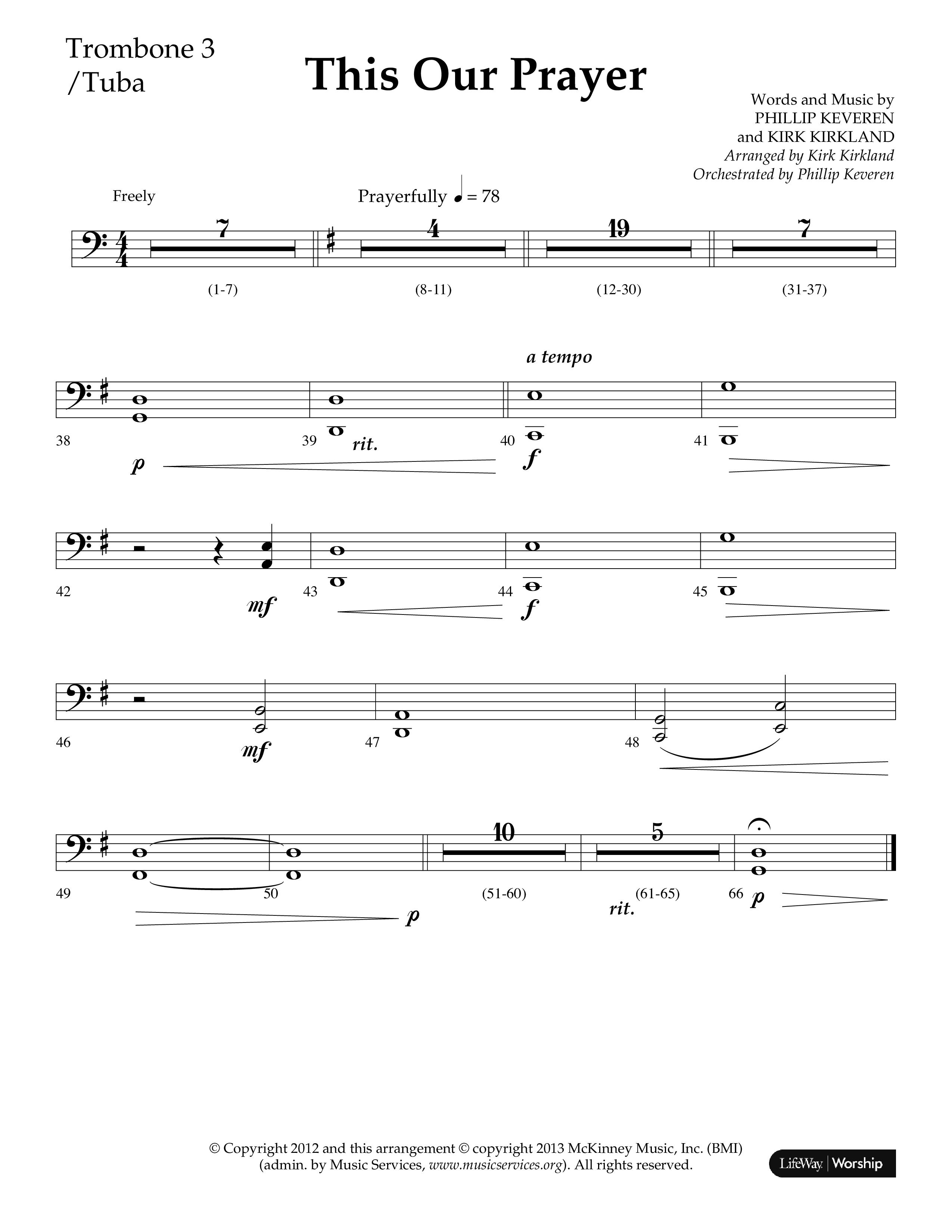 This Our Prayer (Choral Anthem SATB) Trombone 3/Tuba (Lifeway Choral / Arr. Kirk Kirkland / Orch. Phillip Keveren)
