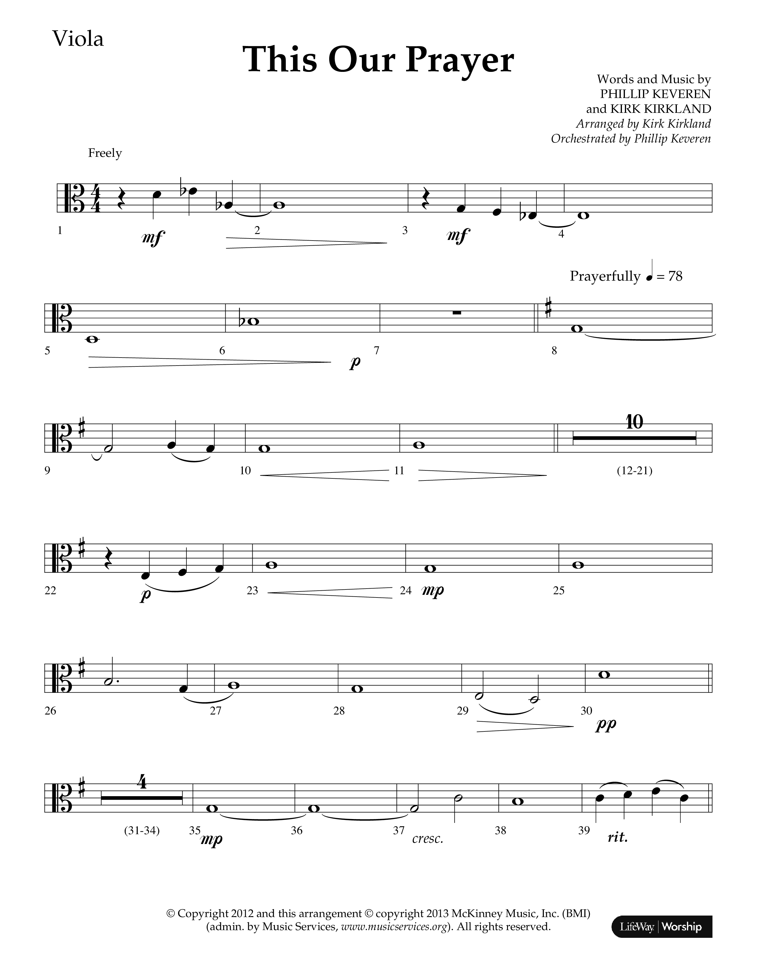 This Our Prayer (Choral Anthem SATB) Viola (Lifeway Choral / Arr. Kirk Kirkland / Orch. Phillip Keveren)