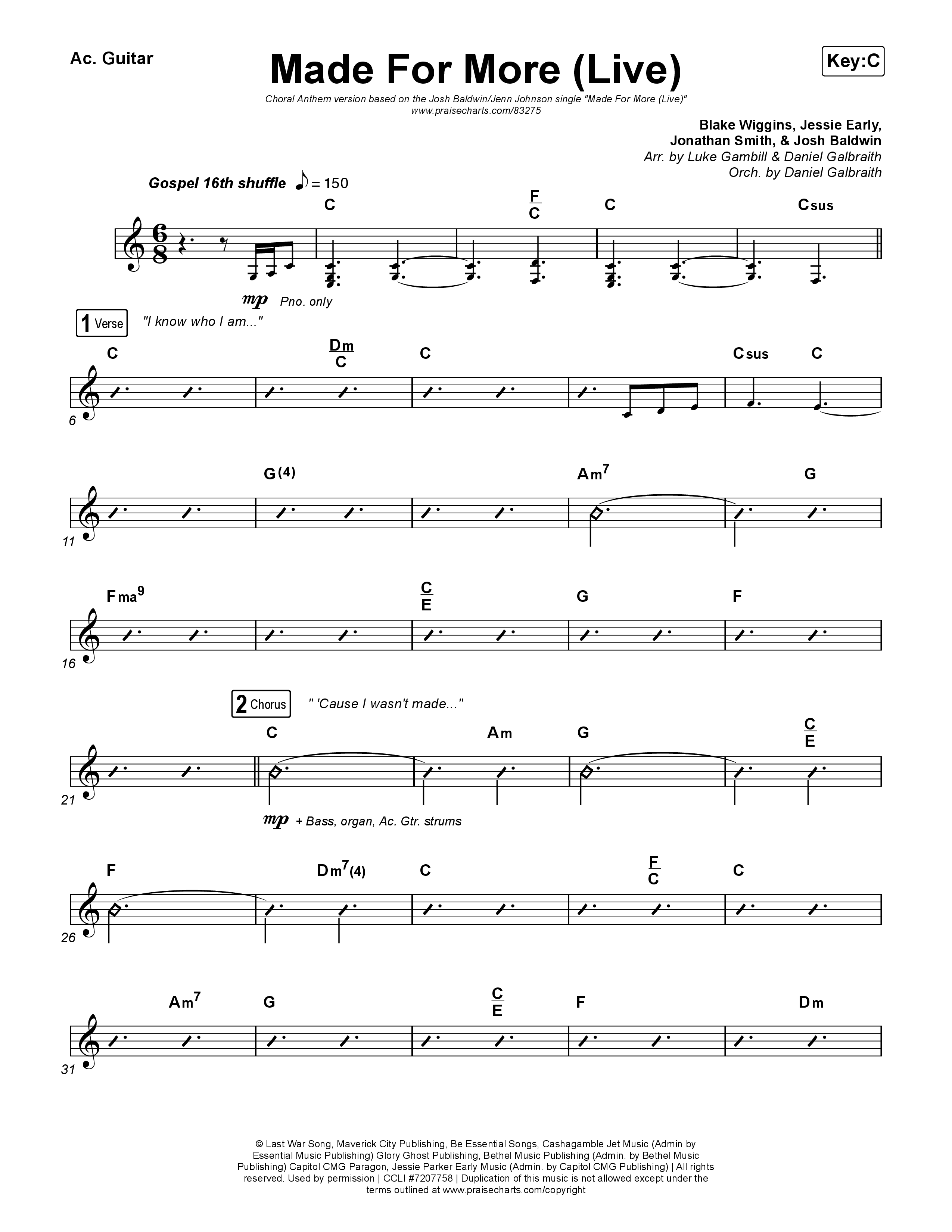 Made For More (Choral Anthem SATB) Acoustic Guitar (Josh Baldwin / Jenn Johnson / Arr. Luke Gambill)