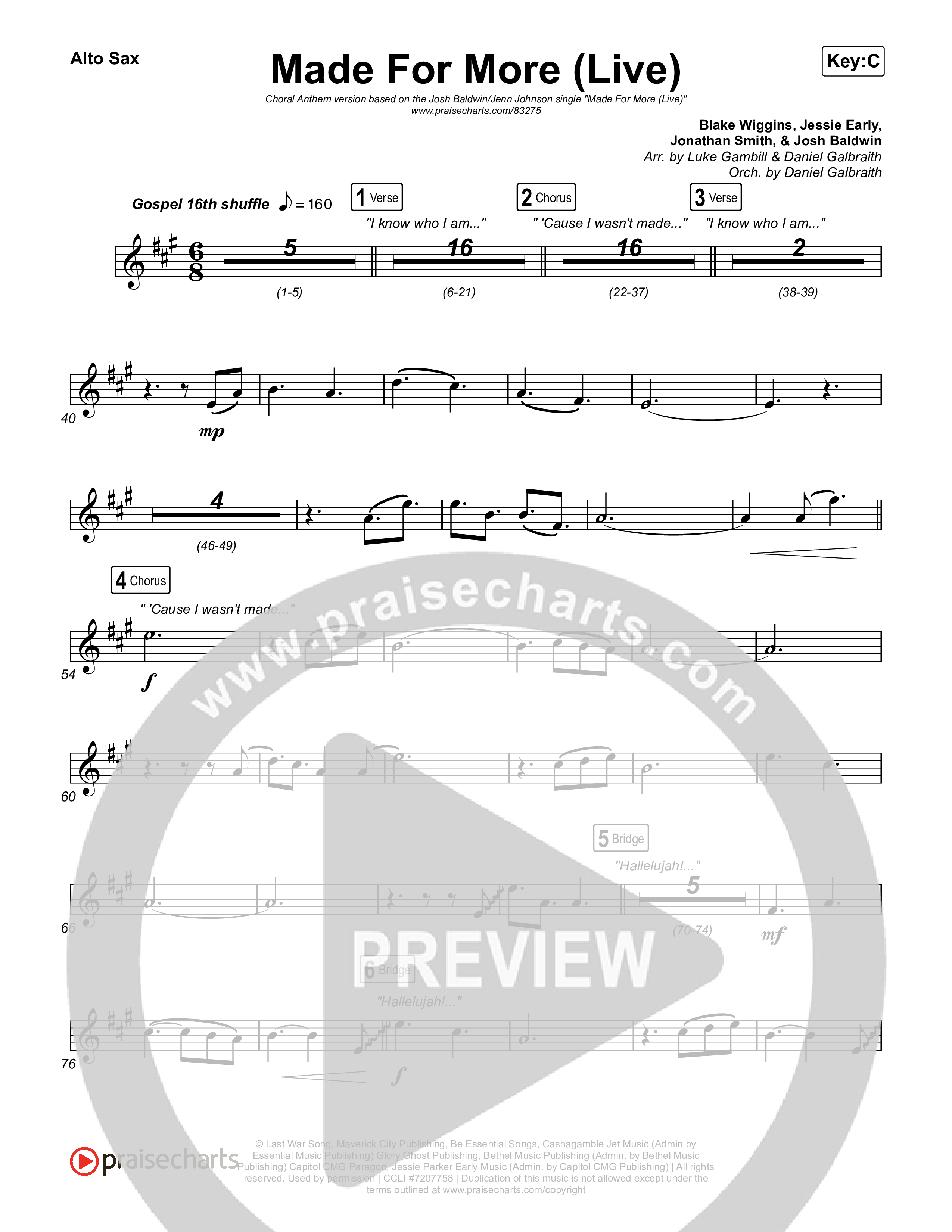 Made For More (Choral Anthem SATB) Sax Pack (Josh Baldwin / Jenn Johnson / Arr. Luke Gambill)